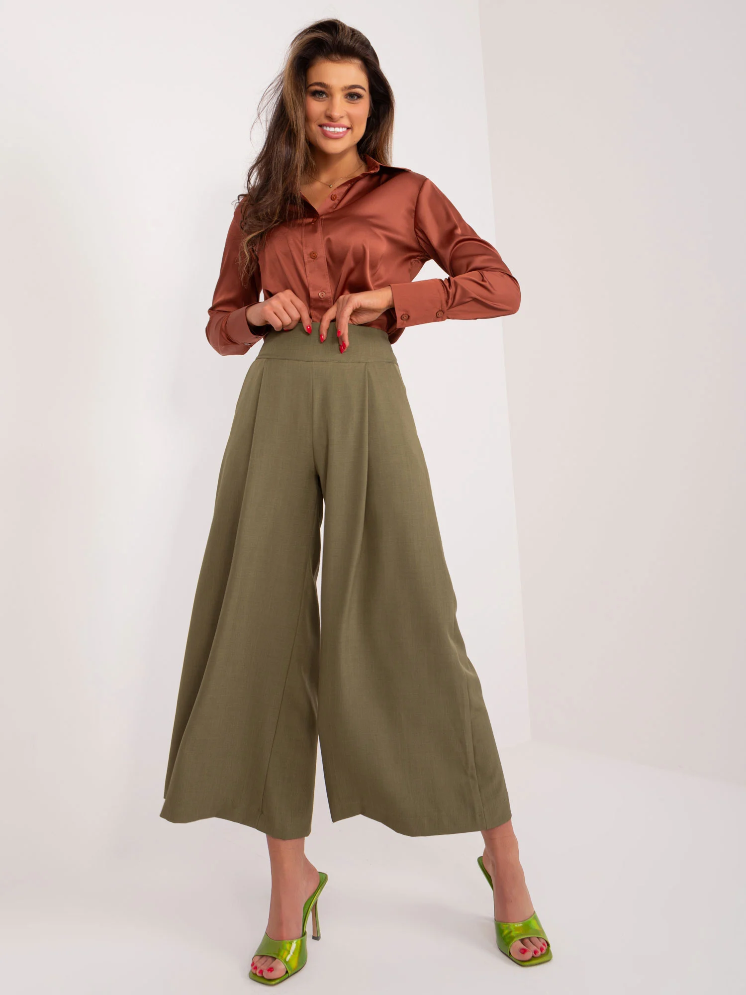 Pantaloni Dama Elegant, Guler inalt, ITALY MODA, Khaki de Petrecere - Image 4