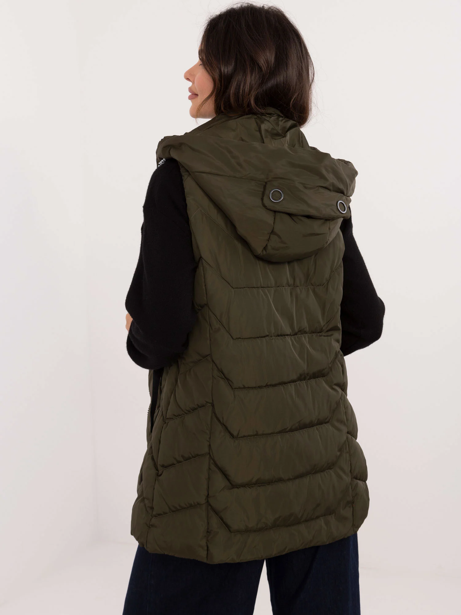 Vesta Dama Fara maneci, Guler inalt, Khaki Eleganta Office Marimi Mari - imagine 3