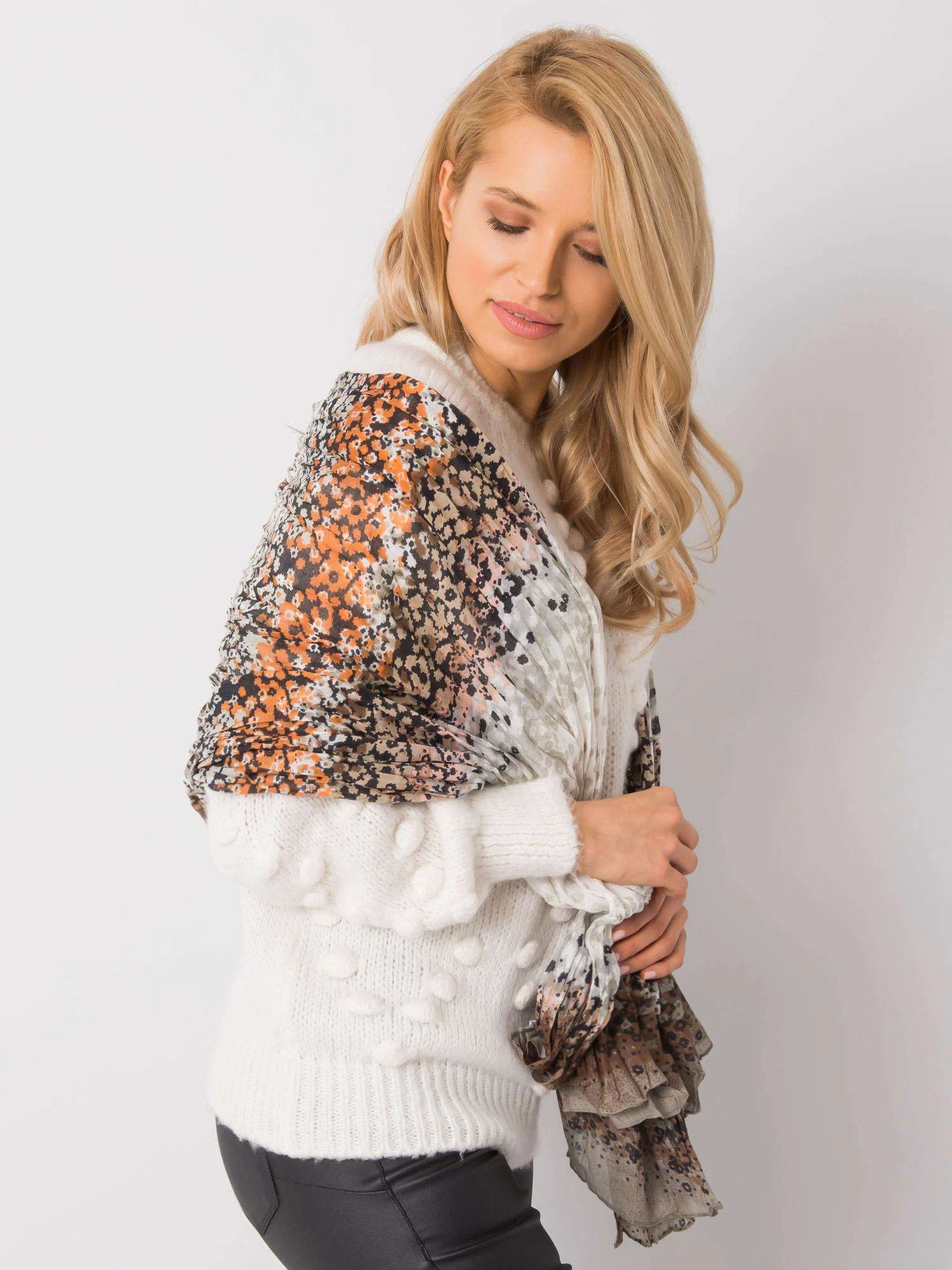 Bandana Dama Floral, Bumbac, Fashion Hunters, Portocaliu - imagine 2