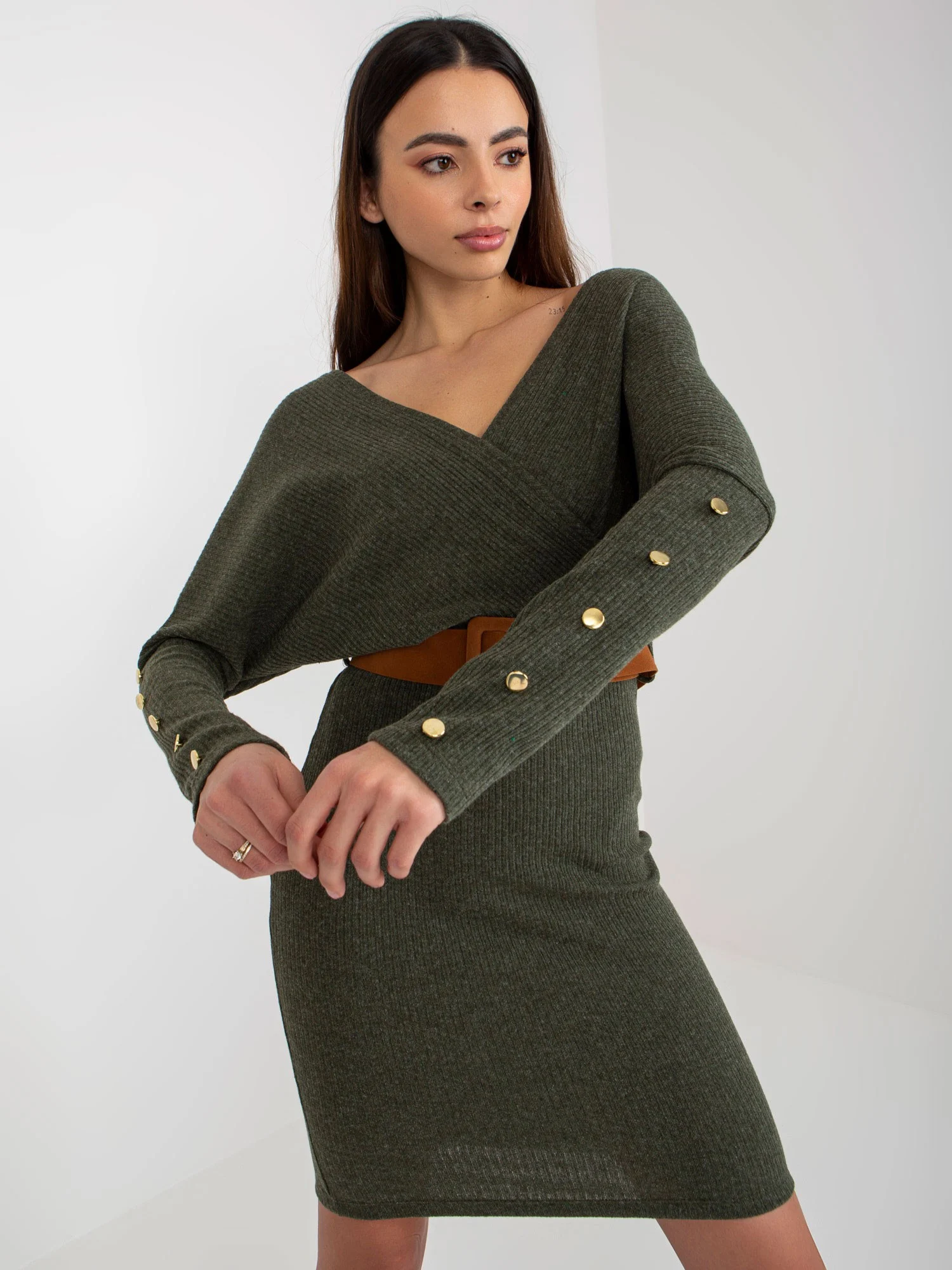 Rochie Dama Maxi, Dungi, Och Bella, Khaki Eleganta Office - Image 4
