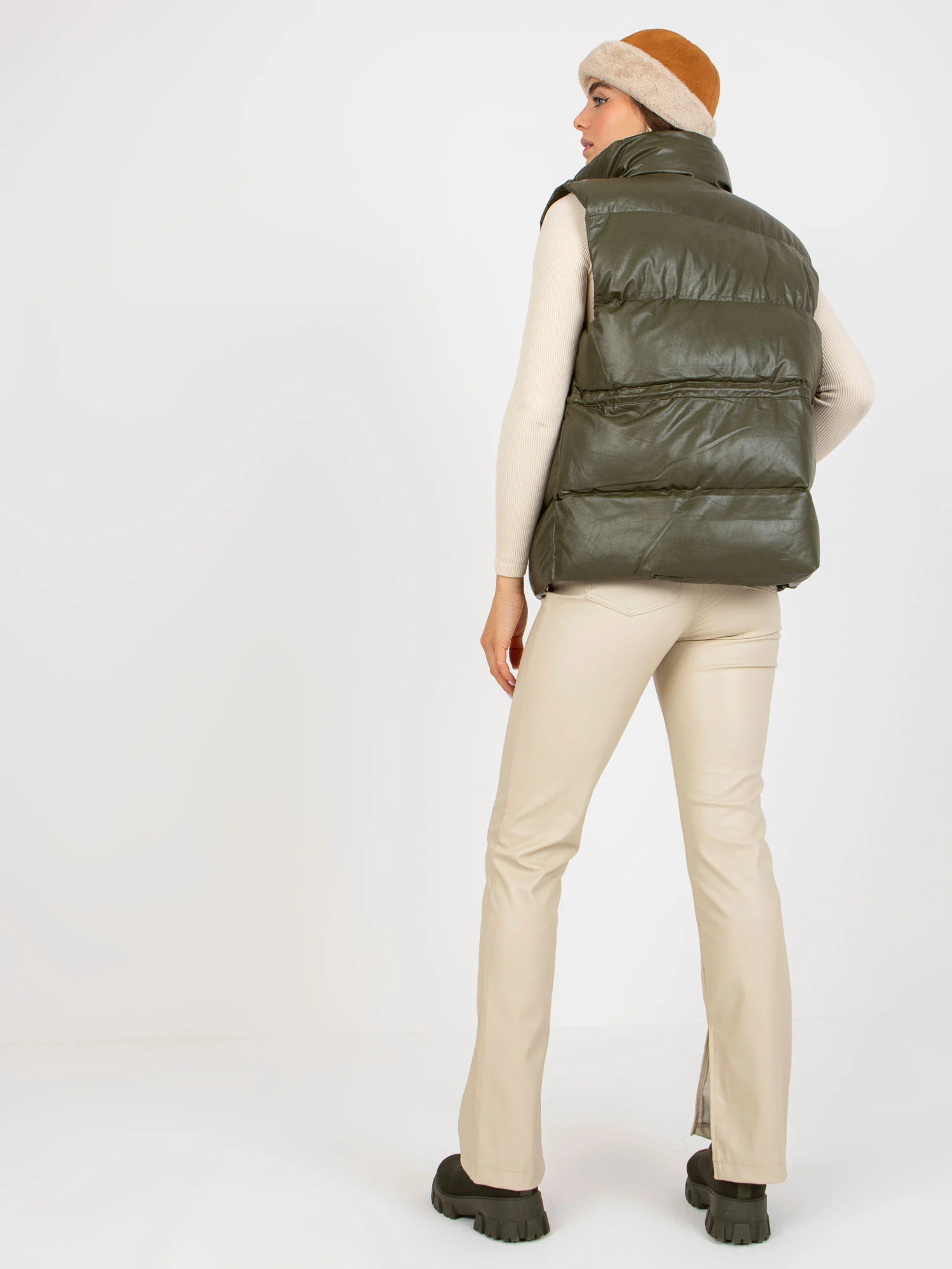 Vesta Dama Fara maneci, Guler inalt, ELSA.M BY MAY, Khaki Eleganta Office - imagine 6