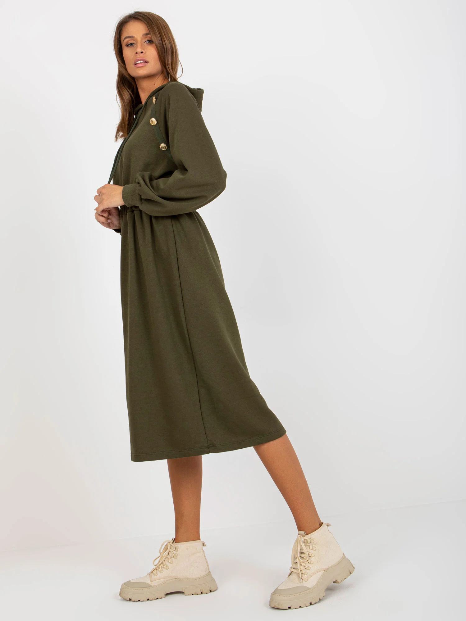 Rochie Dama Maxi, Lejera, RELEVANCE, Khaki Eleganta Office - Image 6