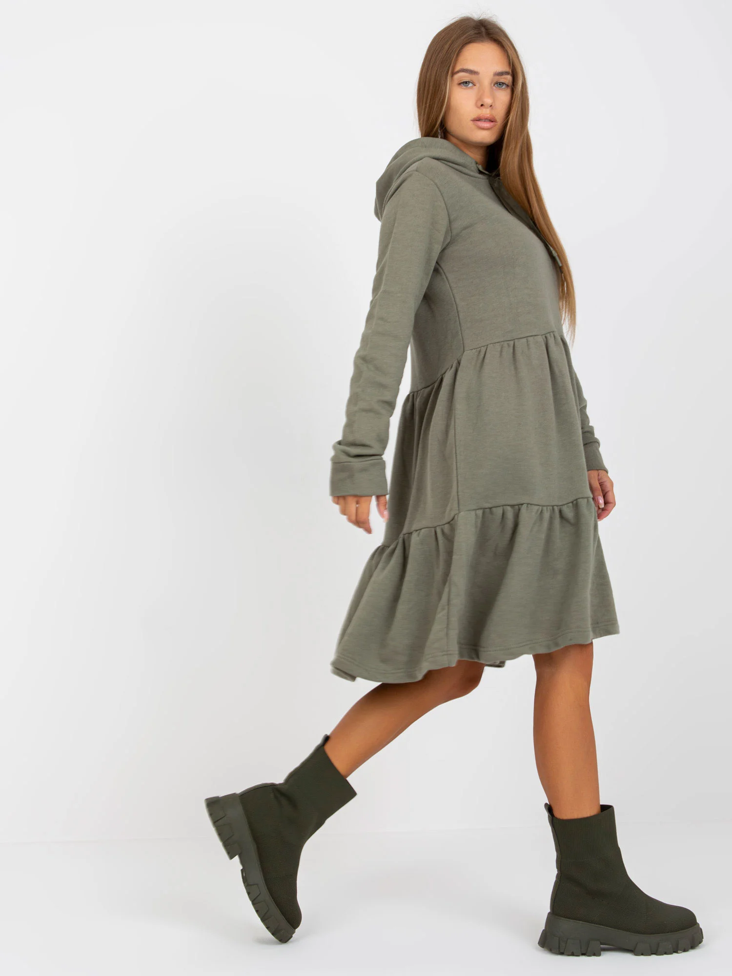 Rochie Dama Maxi, Lejera, Fresh Made, Khaki Eleganta Office - Image 6