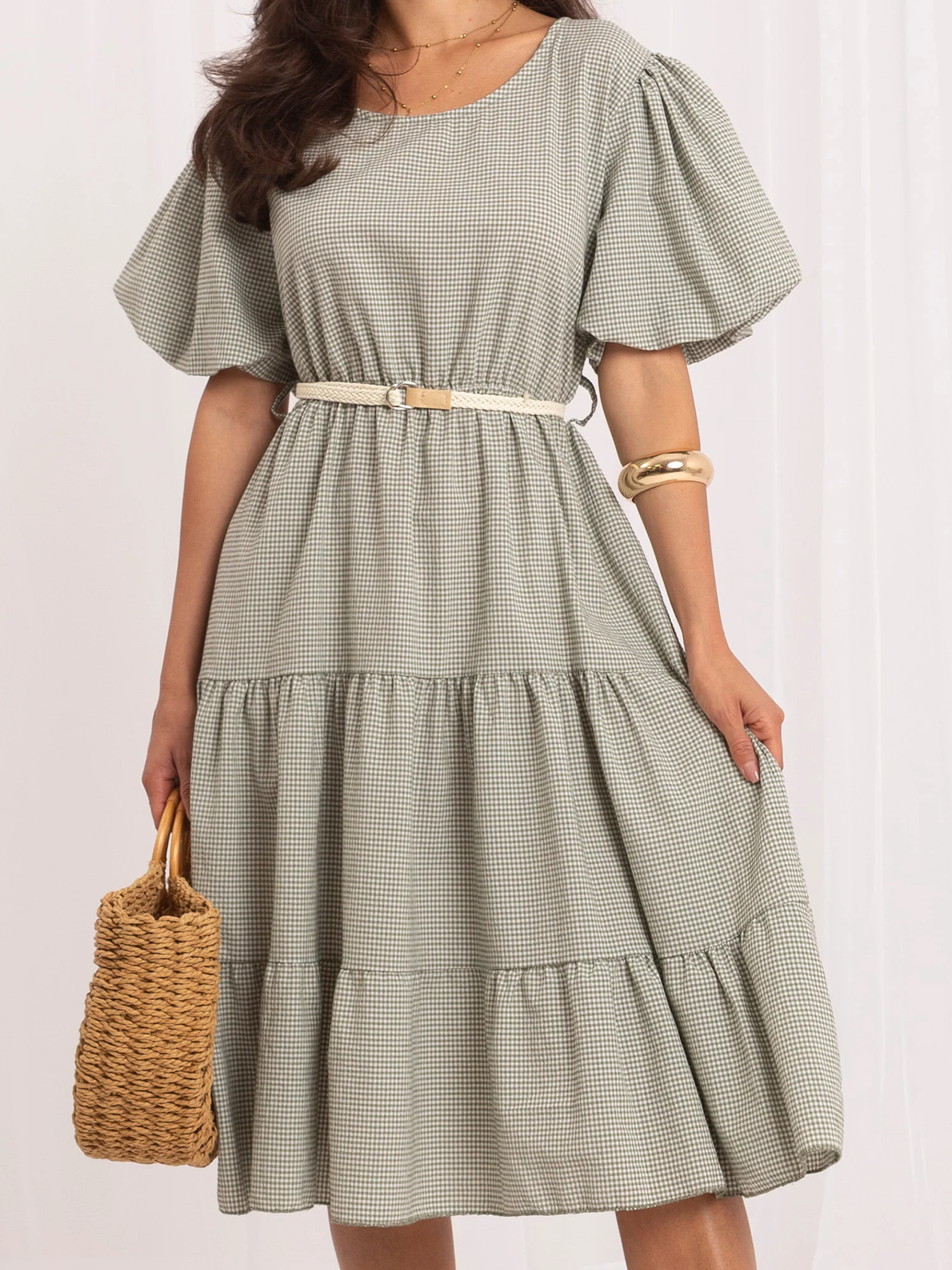 Rochie Dama Midi, Carouri, ITALY MODA, Khaki de Vara - imagine 5