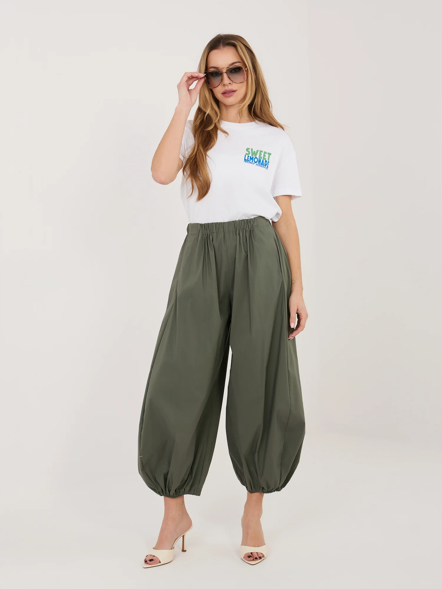 Pantaloni Dama 7/8, Mansete elastice, RUE PARIS, Khaki Casual - imagine 3
