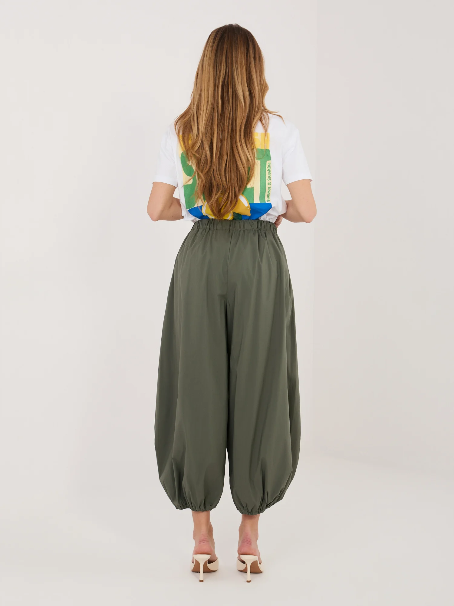 Pantaloni Dama 7/8, Mansete elastice, RUE PARIS, Khaki Casual - imagine 6