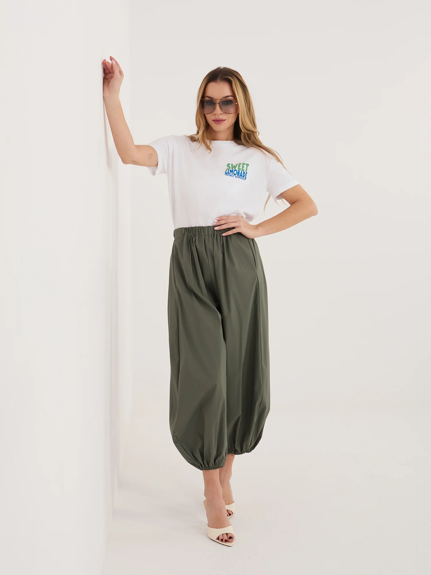 Pantaloni Dama 7/8, Mansete elastice, RUE PARIS, Khaki Casual - imagine 2