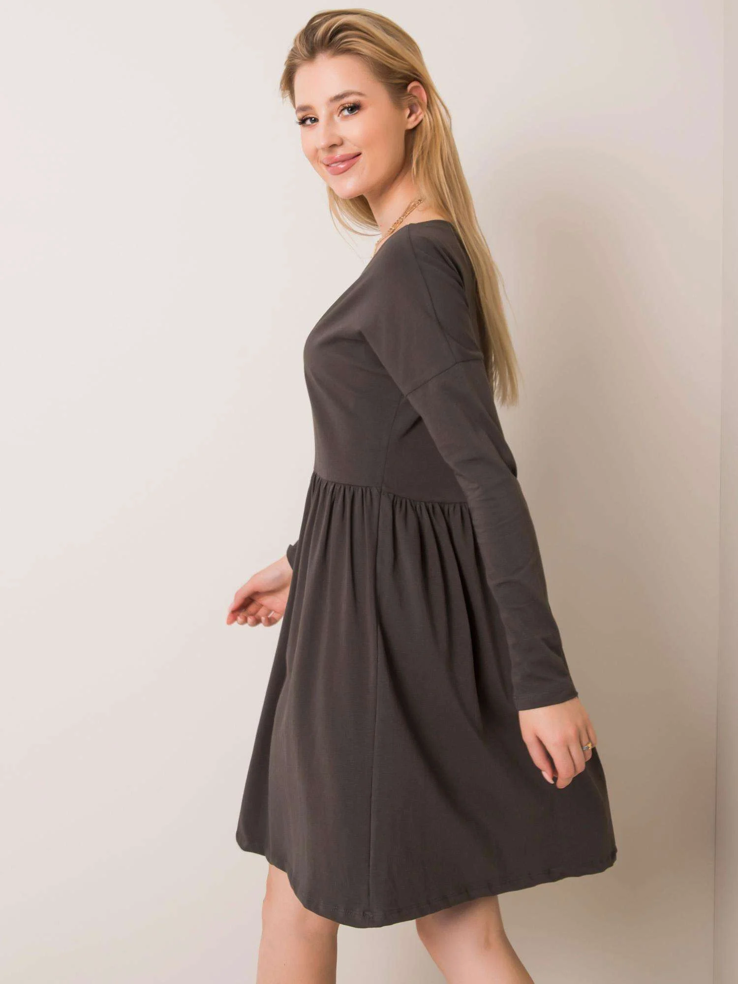 Rochie Dama Maxi, Lejera, RUE PARIS, Khaki Eleganta Office - Image 2