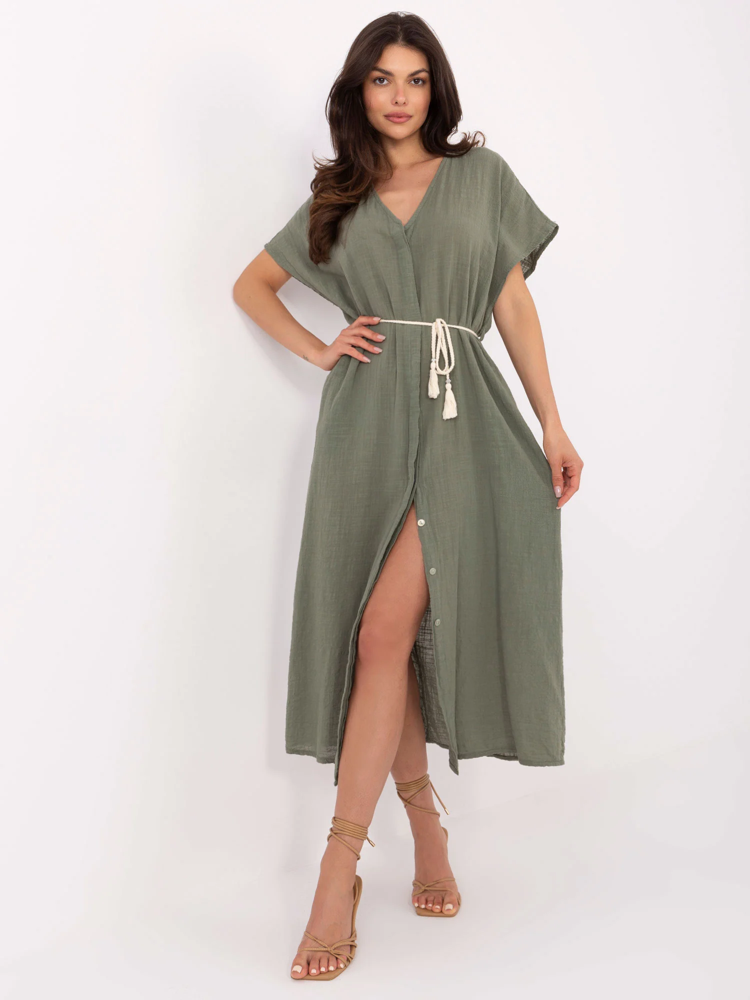 Rochie Dama Midi, Oversize, Och Bella, Khaki de Vara - Image 2
