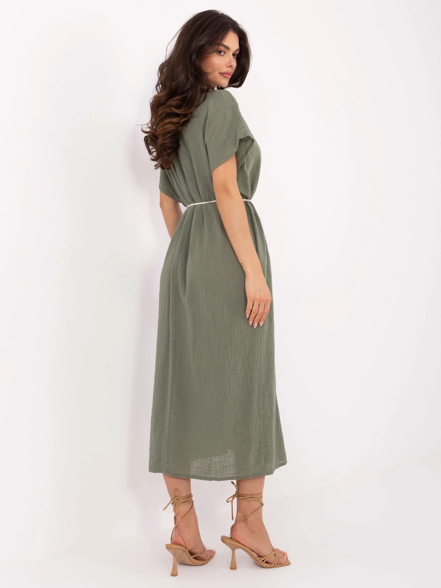 Rochie Dama Midi, Oversize, Och Bella, Khaki de Vara - Image 4