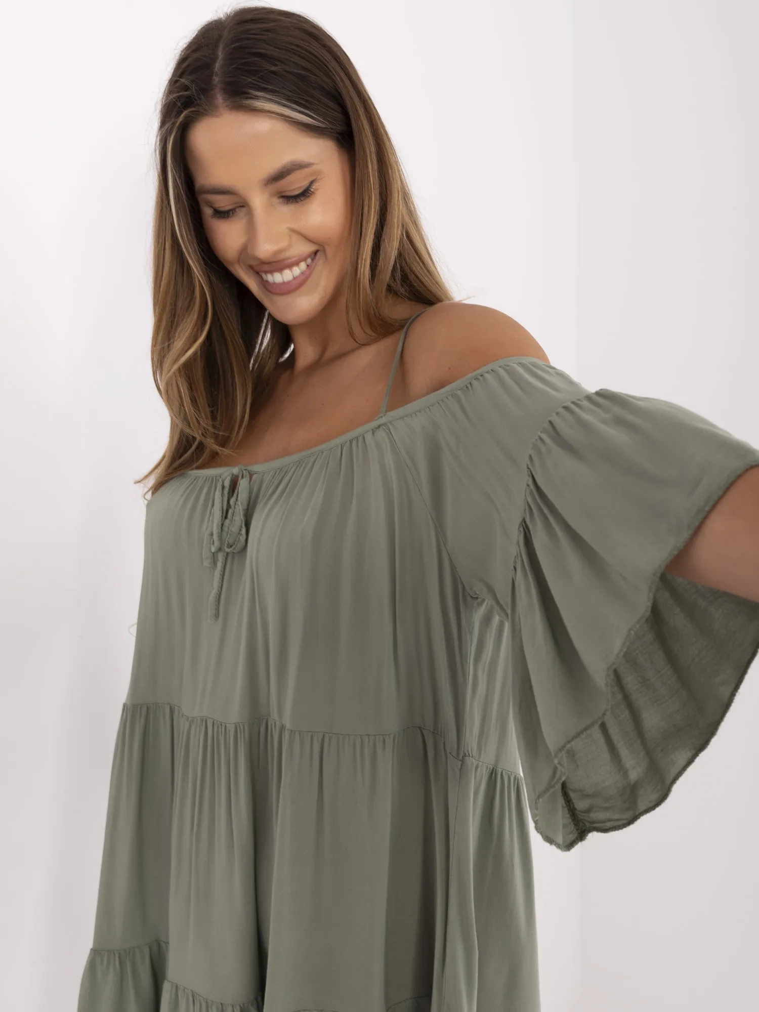 Rochie Dama Mini, Rochie asimetrica, Och Bella, Khaki de Vara - imagine 3
