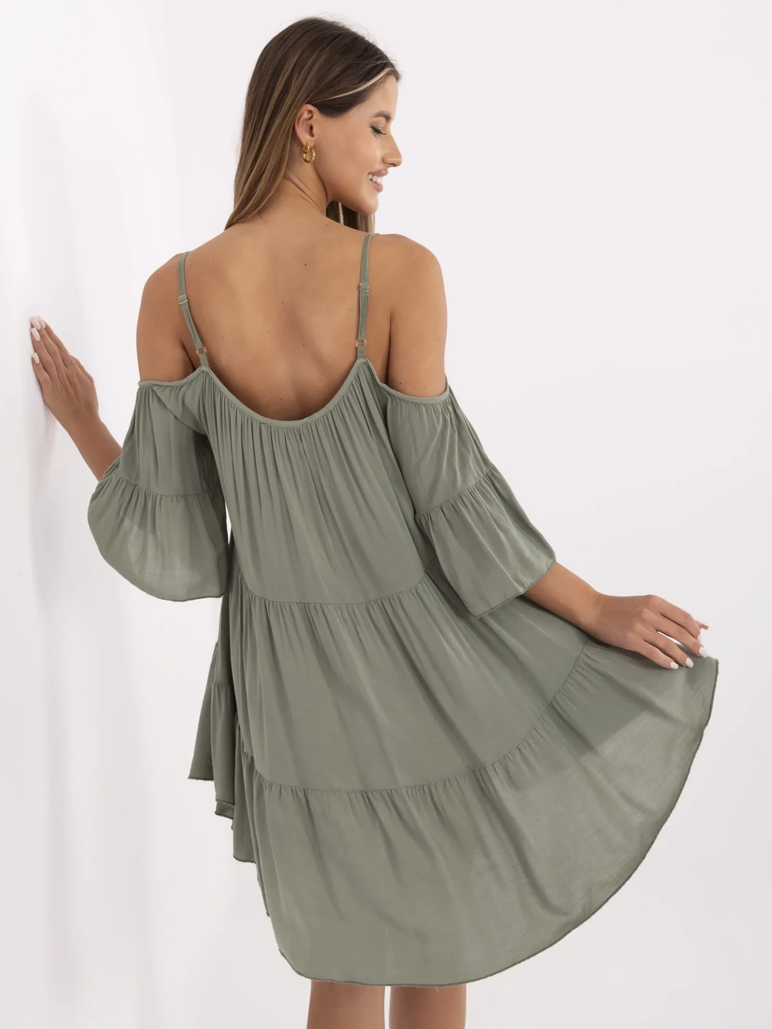 Rochie Dama Mini, Rochie asimetrica, Och Bella, Khaki de Vara - imagine 4
