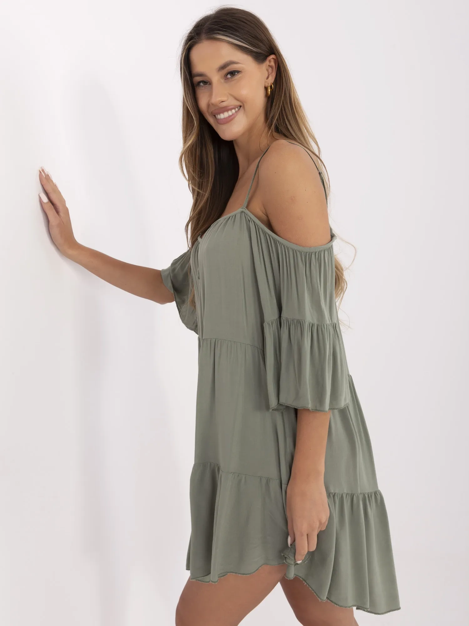 Rochie Dama Mini, Rochie asimetrica, Och Bella, Khaki de Vara - imagine 5