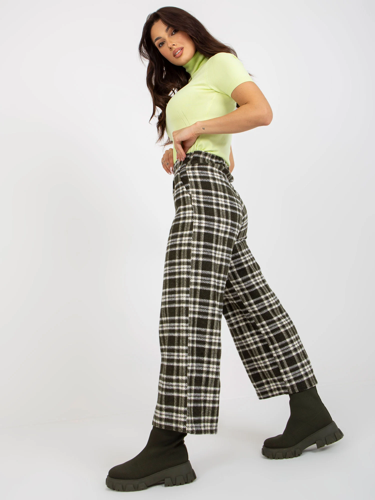 Pantaloni Dama Carouri, Larga, LAKERTA, Khaki Eleganta Office - imagine 2