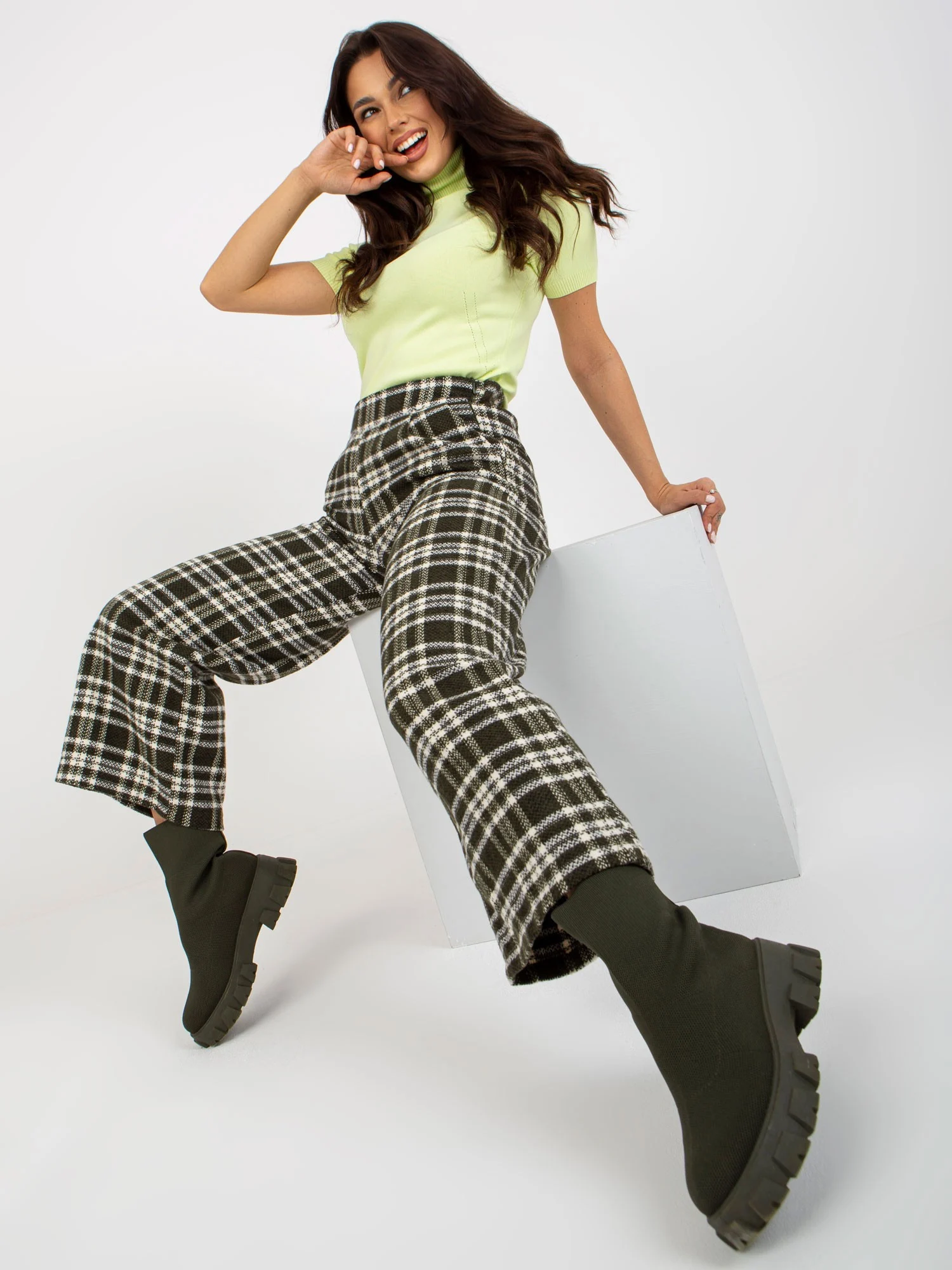 Pantaloni Dama Carouri, Larga, LAKERTA, Khaki Eleganta Office - imagine 3