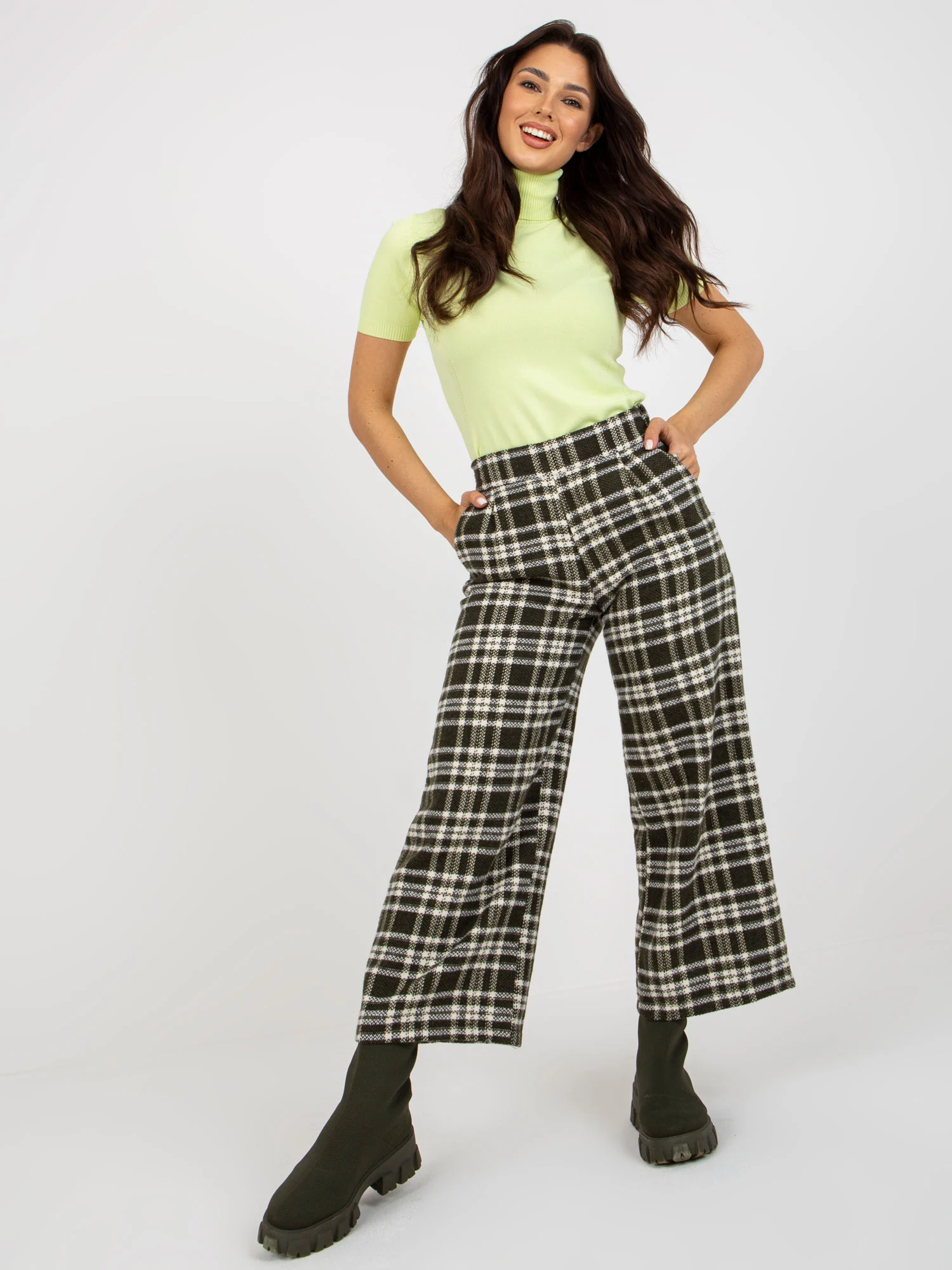 Pantaloni Dama Carouri, Larga, LAKERTA, Khaki Eleganta Office - imagine 4