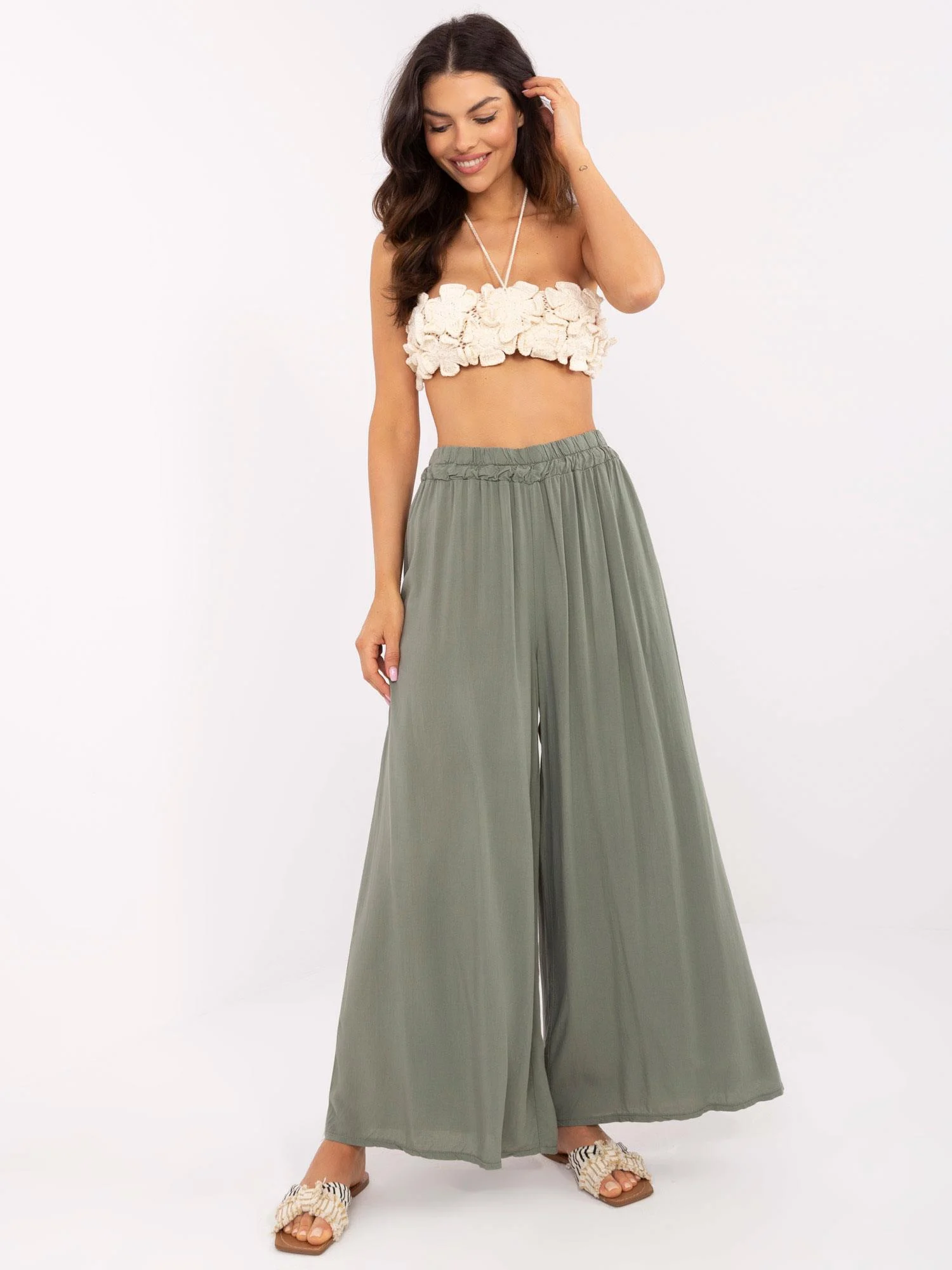 Pantaloni Dama Lejera, Guler inalt, Och Bella, Khaki Casual - imagine 3