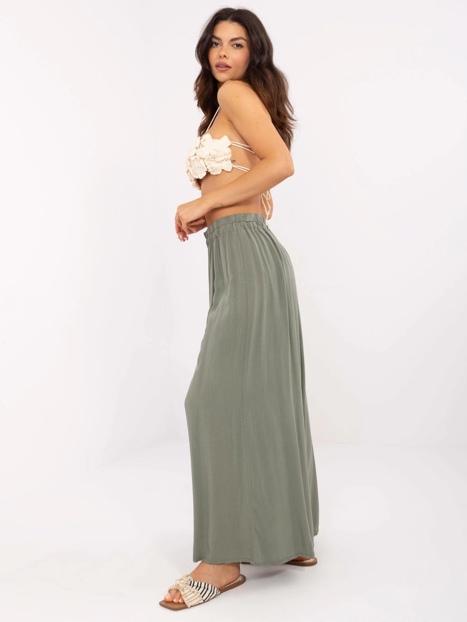 Pantaloni Dama Lejera, Guler inalt, Och Bella, Khaki Casual - imagine 5