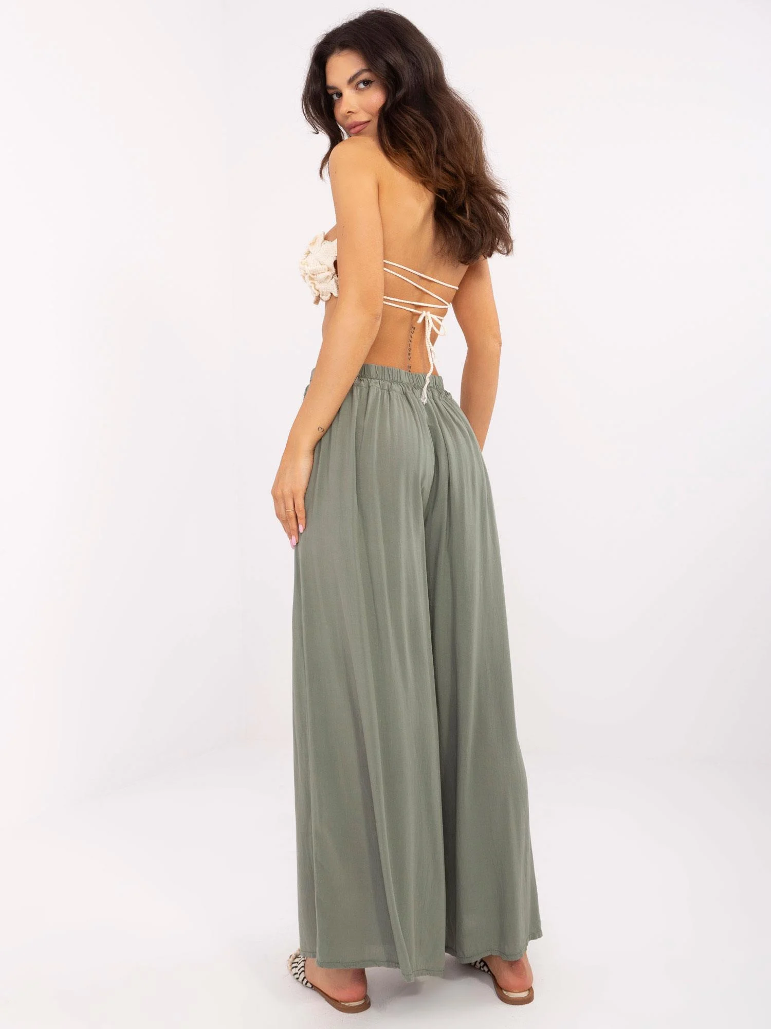 Pantaloni Dama Lejera, Guler inalt, Och Bella, Khaki Casual - imagine 2