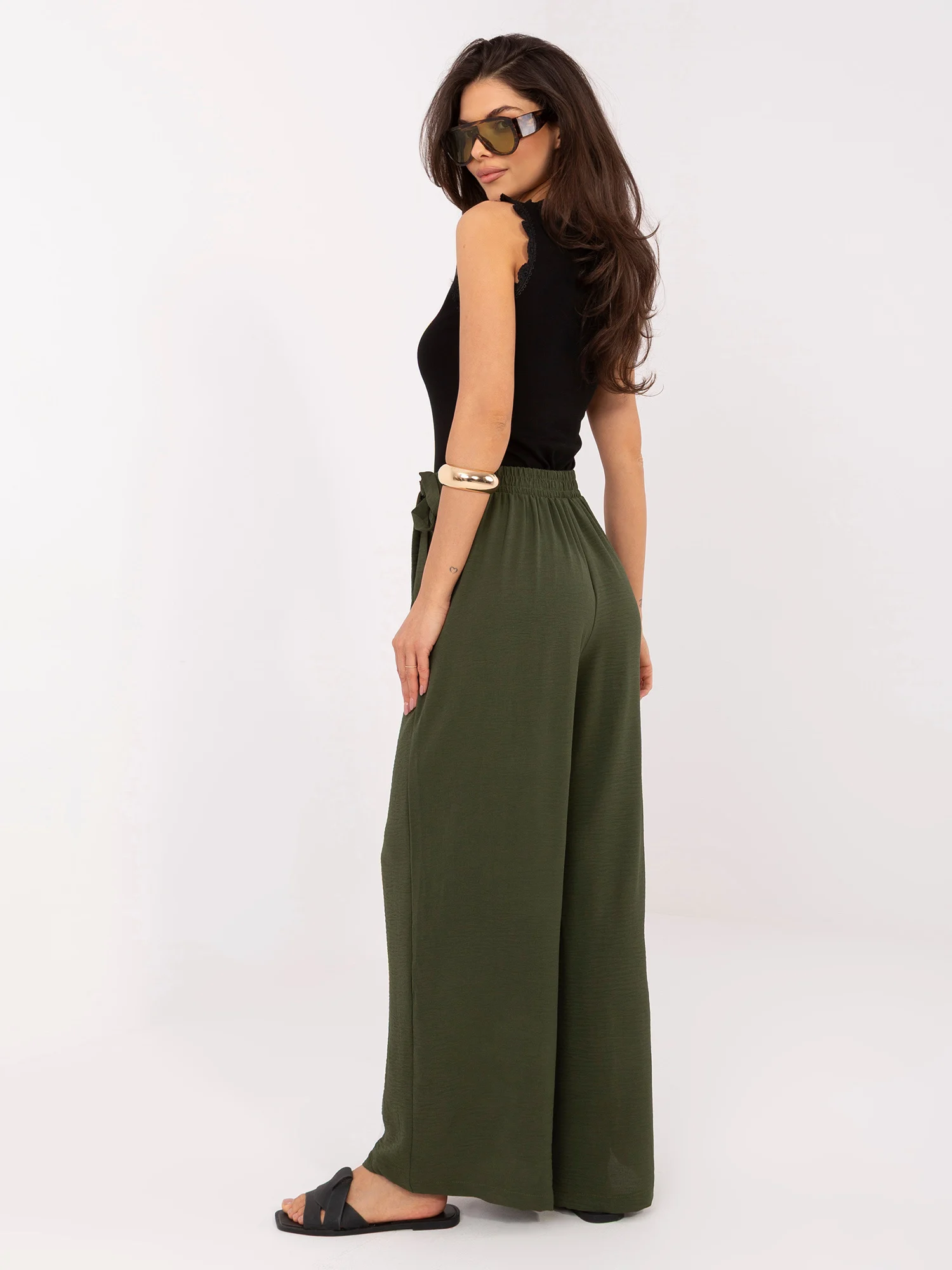 Pantaloni Dama Lunga, Larga, Miss kimery, Khaki Eleganta Office - imagine 4