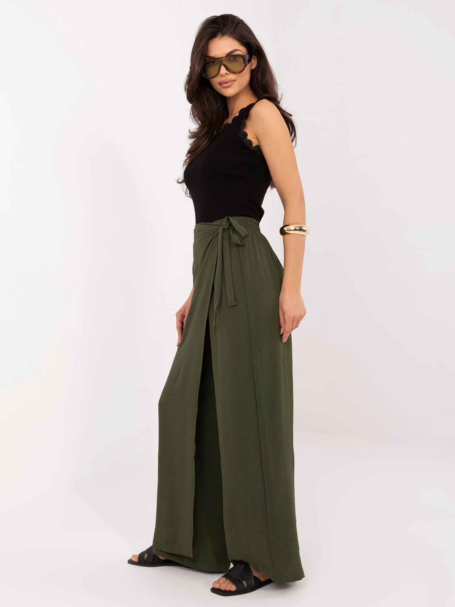 Pantaloni Dama Lunga, Larga, Miss kimery, Khaki Eleganta Office - imagine 3
