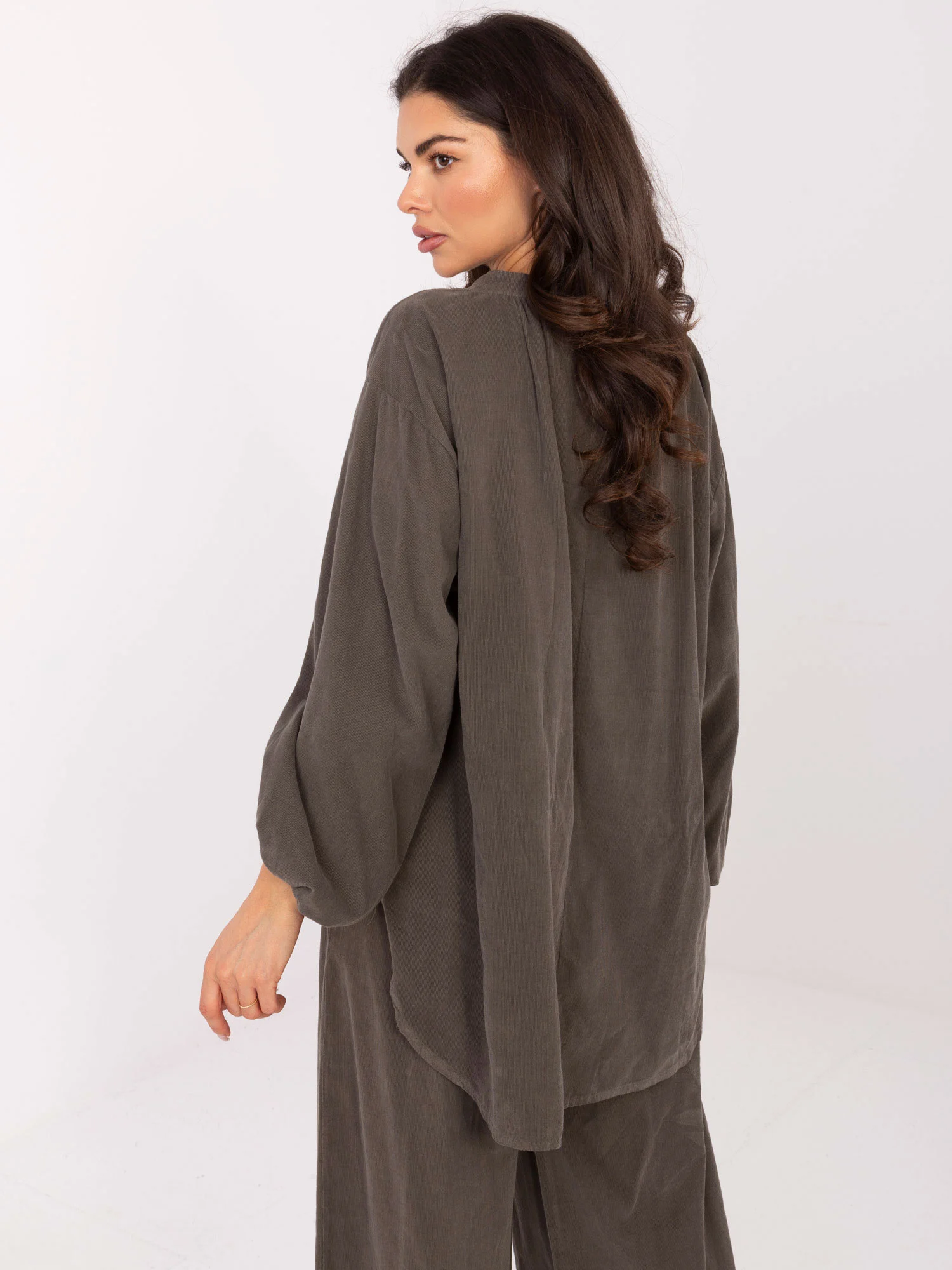 Camasa Dama Maneca lunga, Decolteu in V, ITALY MODA, Khaki Casual - imagine 4