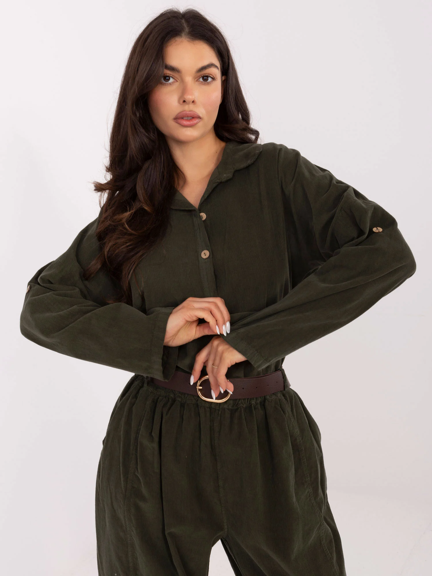 Camasa Dama Maneca lunga, Dungi, ITALY MODA, Khaki Casual - imagine 6