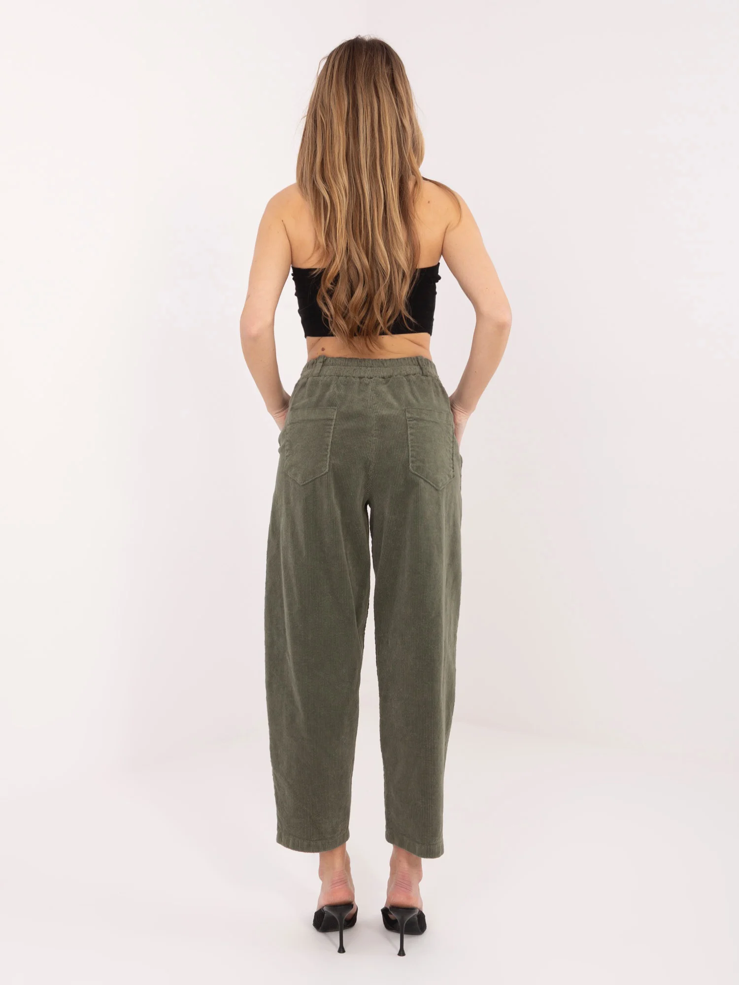 Pantaloni Dama Conica, Guler inalt, RUE PARIS, Khaki Casual - imagine 4