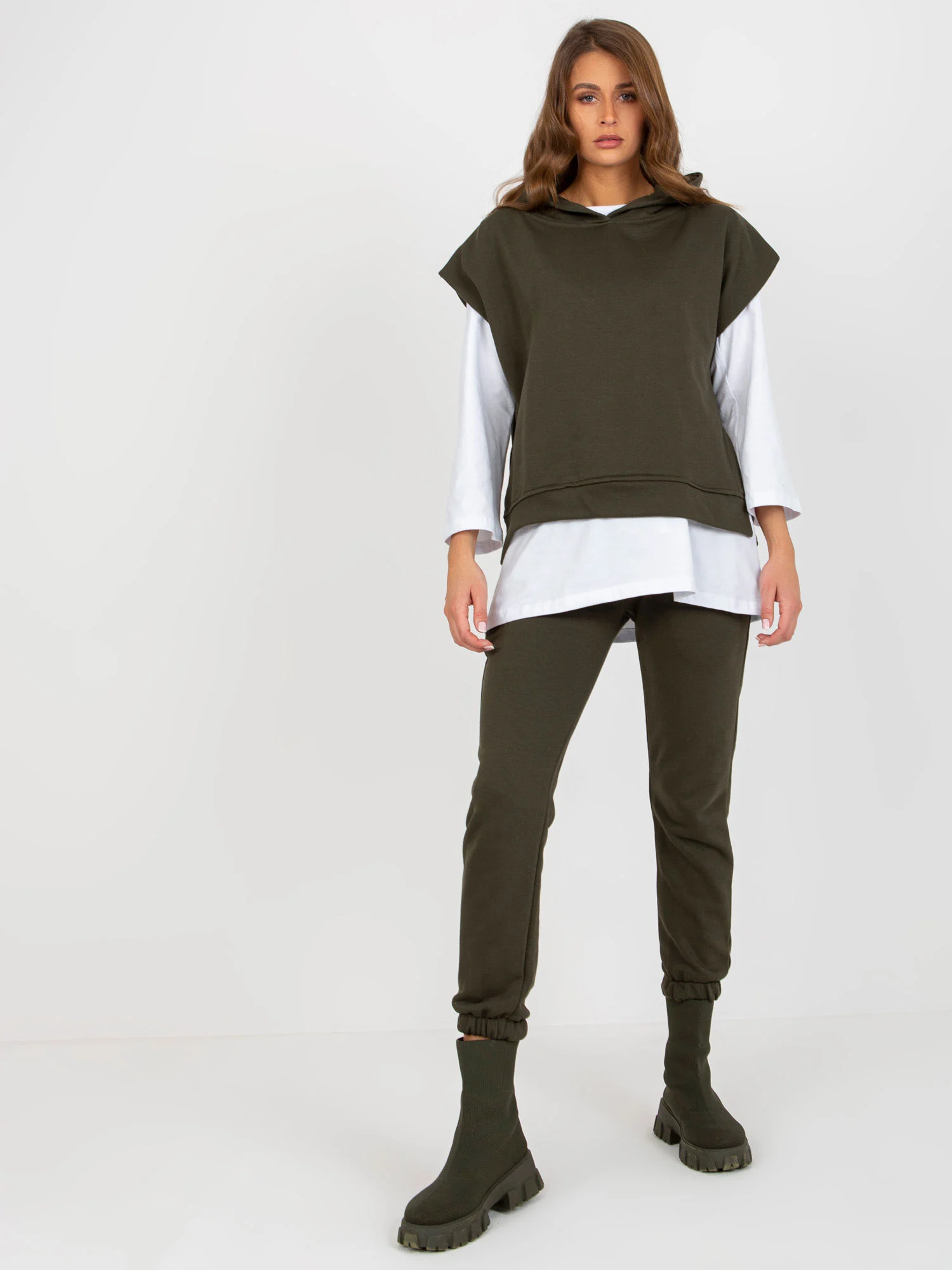 Compleu Dama Mini, Mansete elastice, ex moda, Khaki Casual - imagine 8