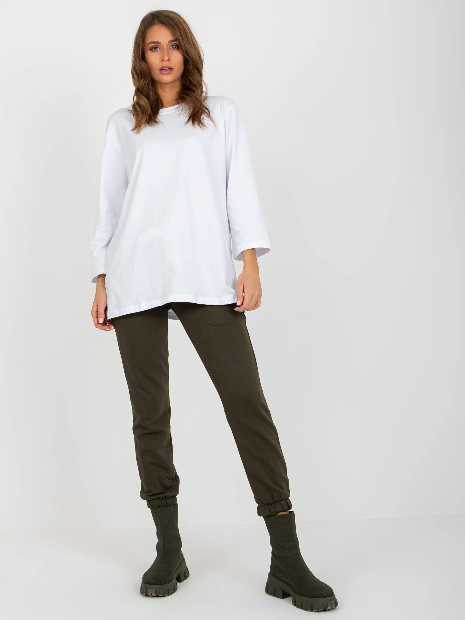 Compleu Dama Mini, Mansete elastice, ex moda, Khaki Casual - imagine 3