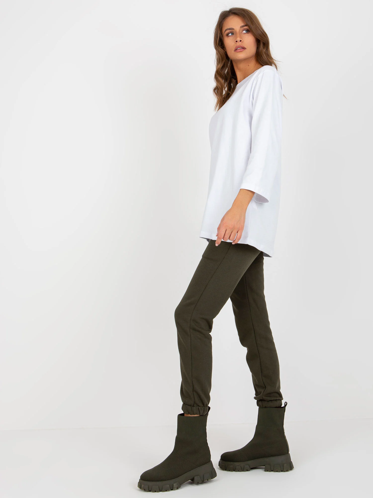Compleu Dama Mini, Mansete elastice, ex moda, Khaki Casual - imagine 6