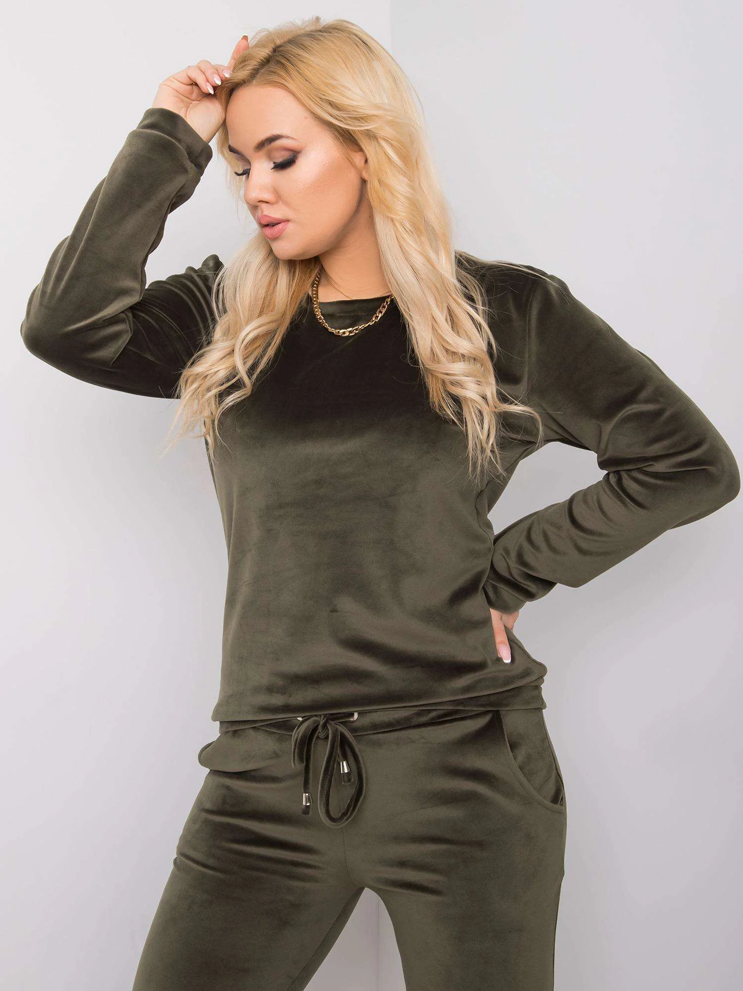 Compleu Dama Maneca lunga, Decolteu rotund, RELEVANCE, Khaki Marimi Mari - imagine 4