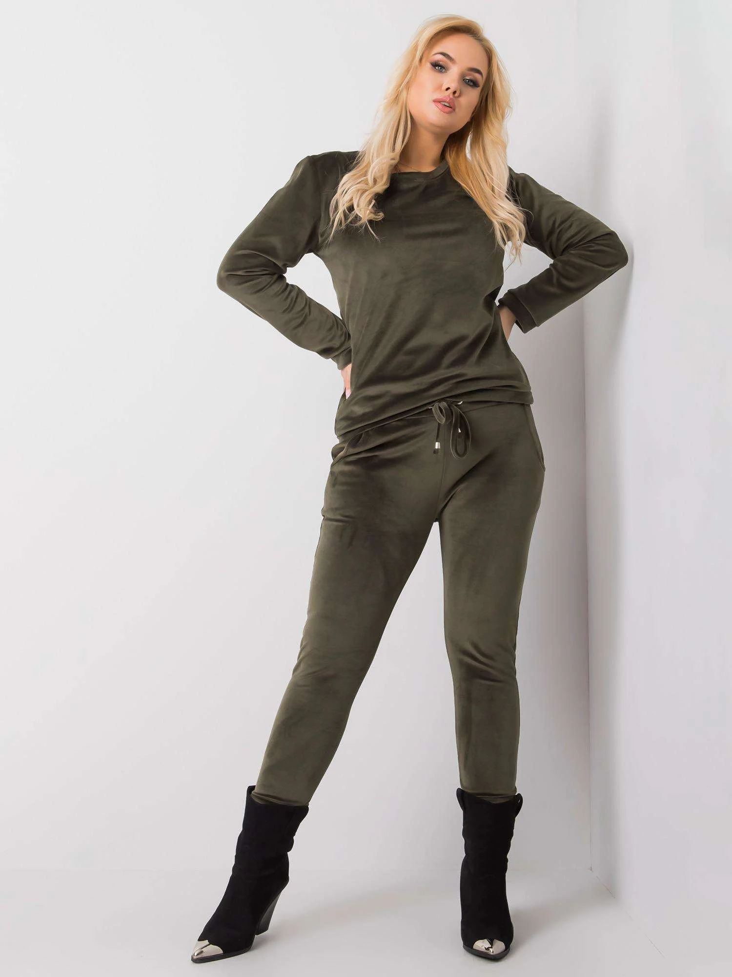 Compleu Dama Maneca lunga, Decolteu rotund, RELEVANCE, Khaki Marimi Mari - imagine 2