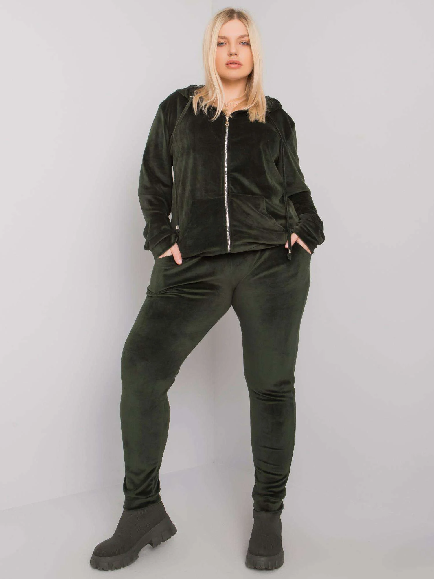 Compleu Dama Maneca lunga, Decolteu cu gluga, RELEVANCE, Khaki Marimi Mari - imagine 2