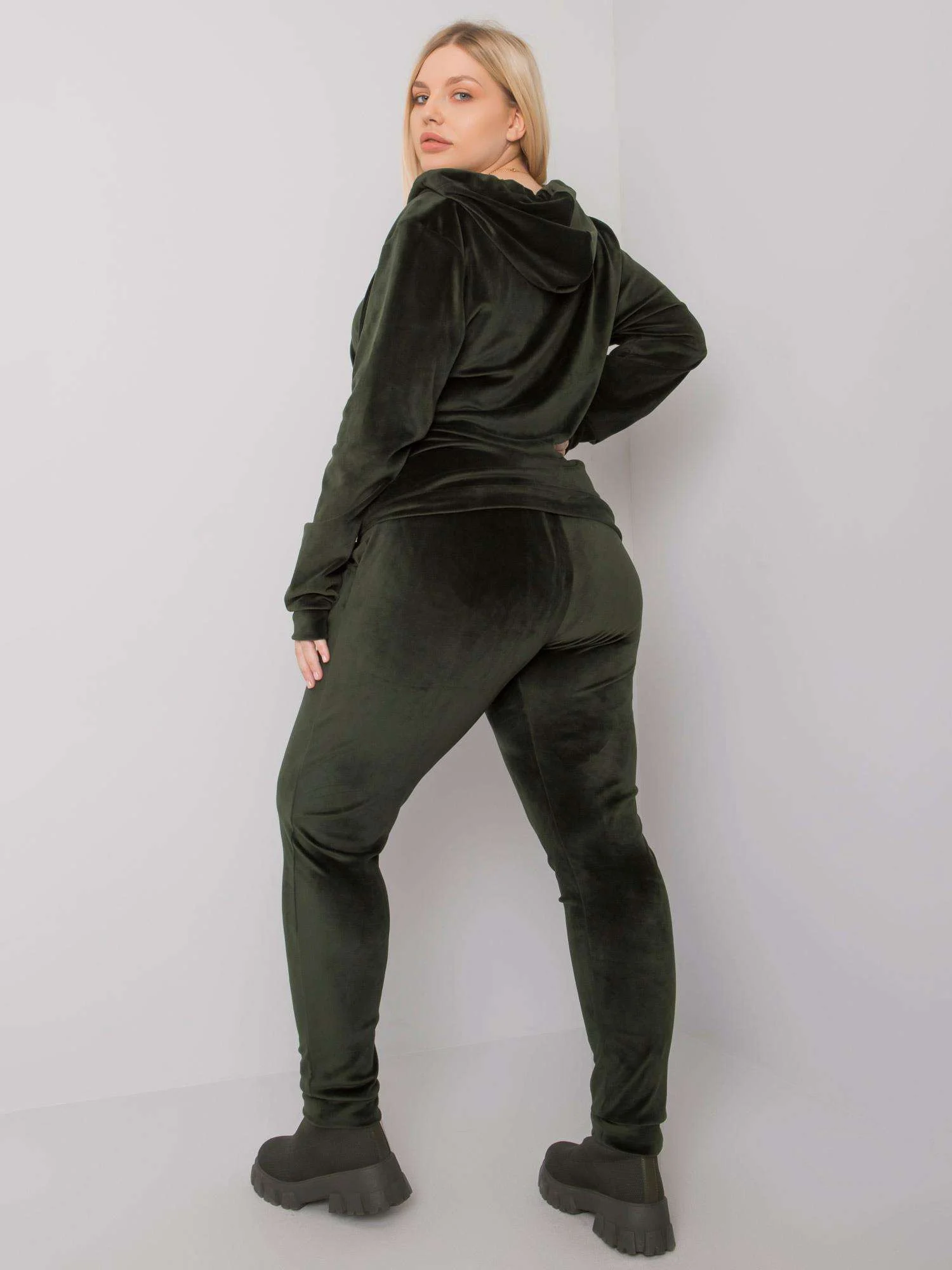 Compleu Dama Maneca lunga, Decolteu cu gluga, RELEVANCE, Khaki Marimi Mari - imagine 4