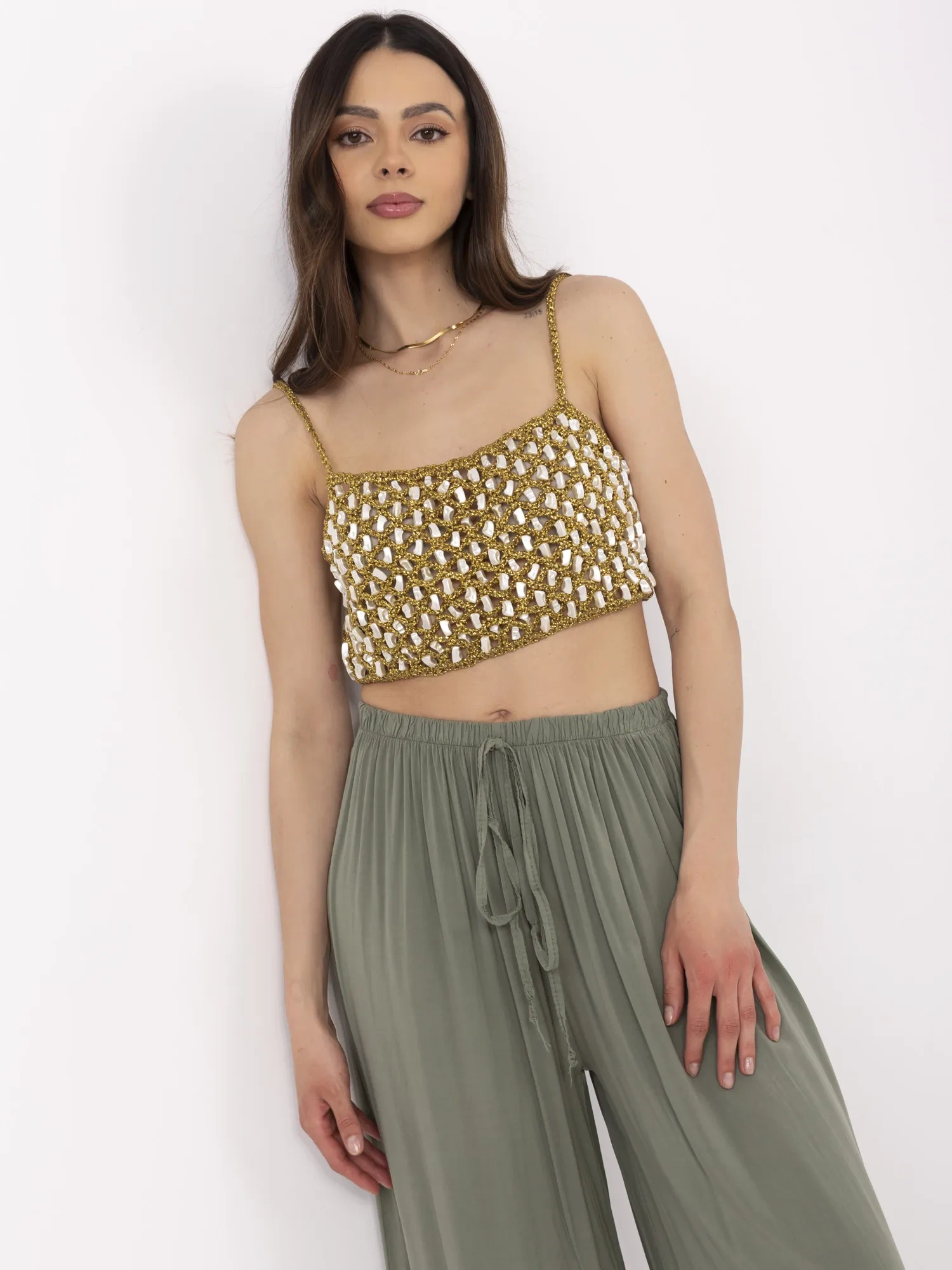 Pantaloni Dama Larga, Guler inalt, ITALY MODA, Khaki Casual - imagine 5