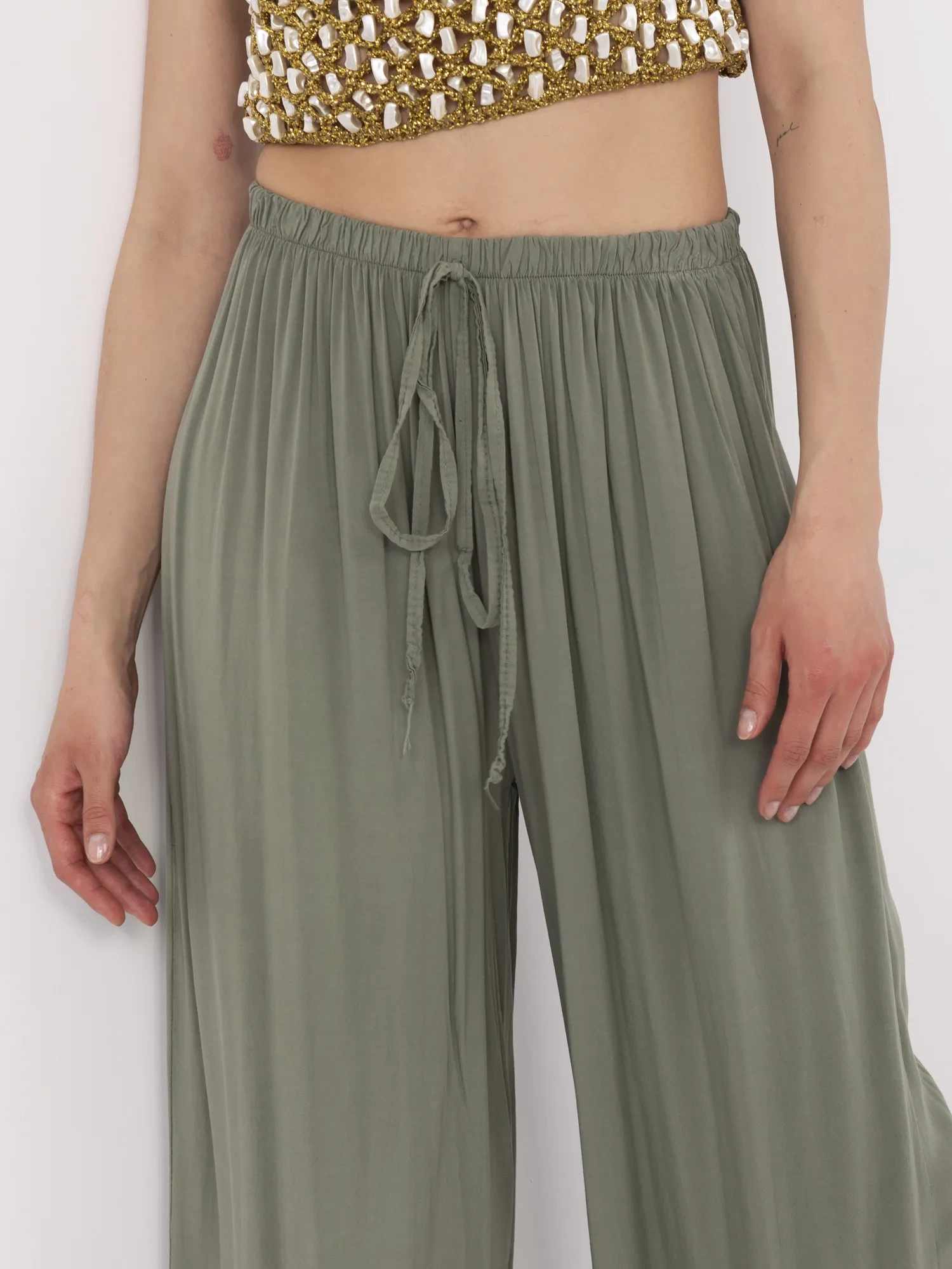 Pantaloni Dama Larga, Guler inalt, ITALY MODA, Khaki Casual - imagine 4