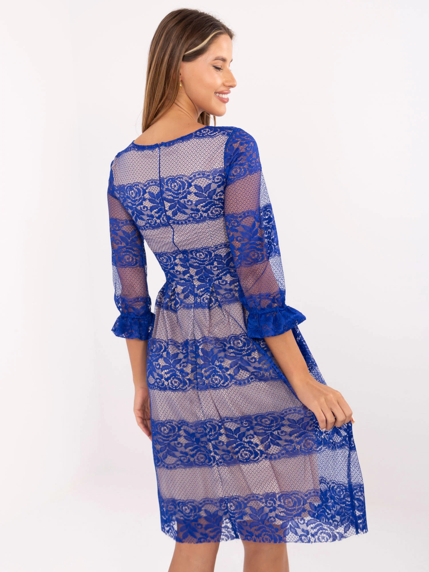Rochie Dama Maxi, Dantela, LAKERTA, Cobalt de Ocazie Nunta - imagine 4