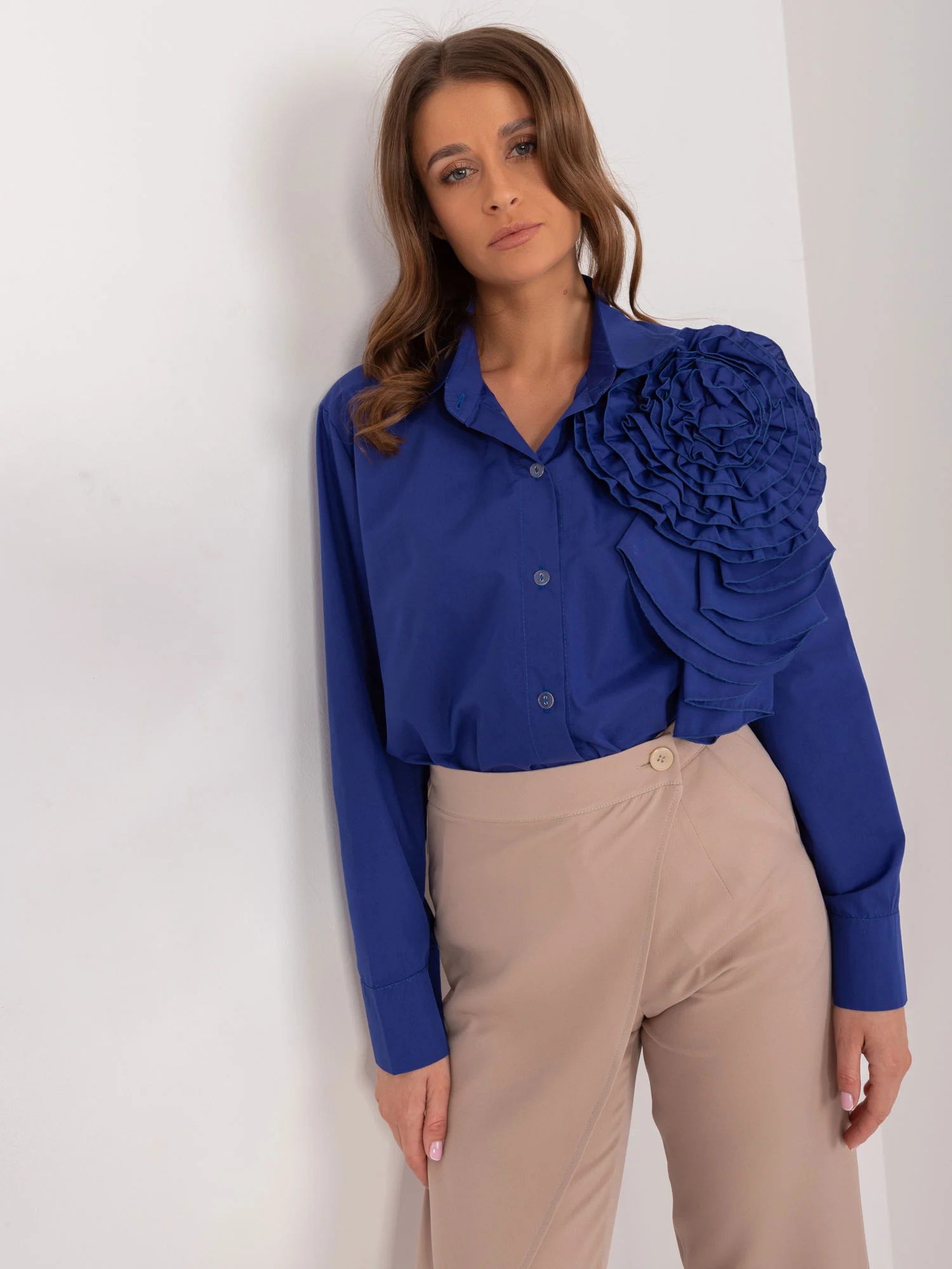 Camasa Dama Maneca lunga, Elegant, LAKERTA, Cobalt Eleganta - imagine 5
