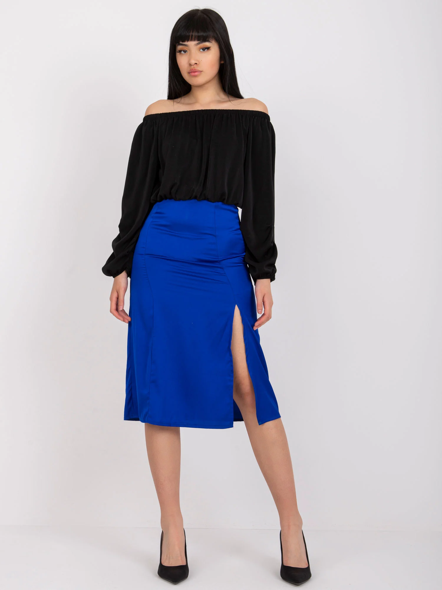 Fusta Dama Midi, Elegant, RUE PARIS, Cobalt de Petrecere - imagine 4