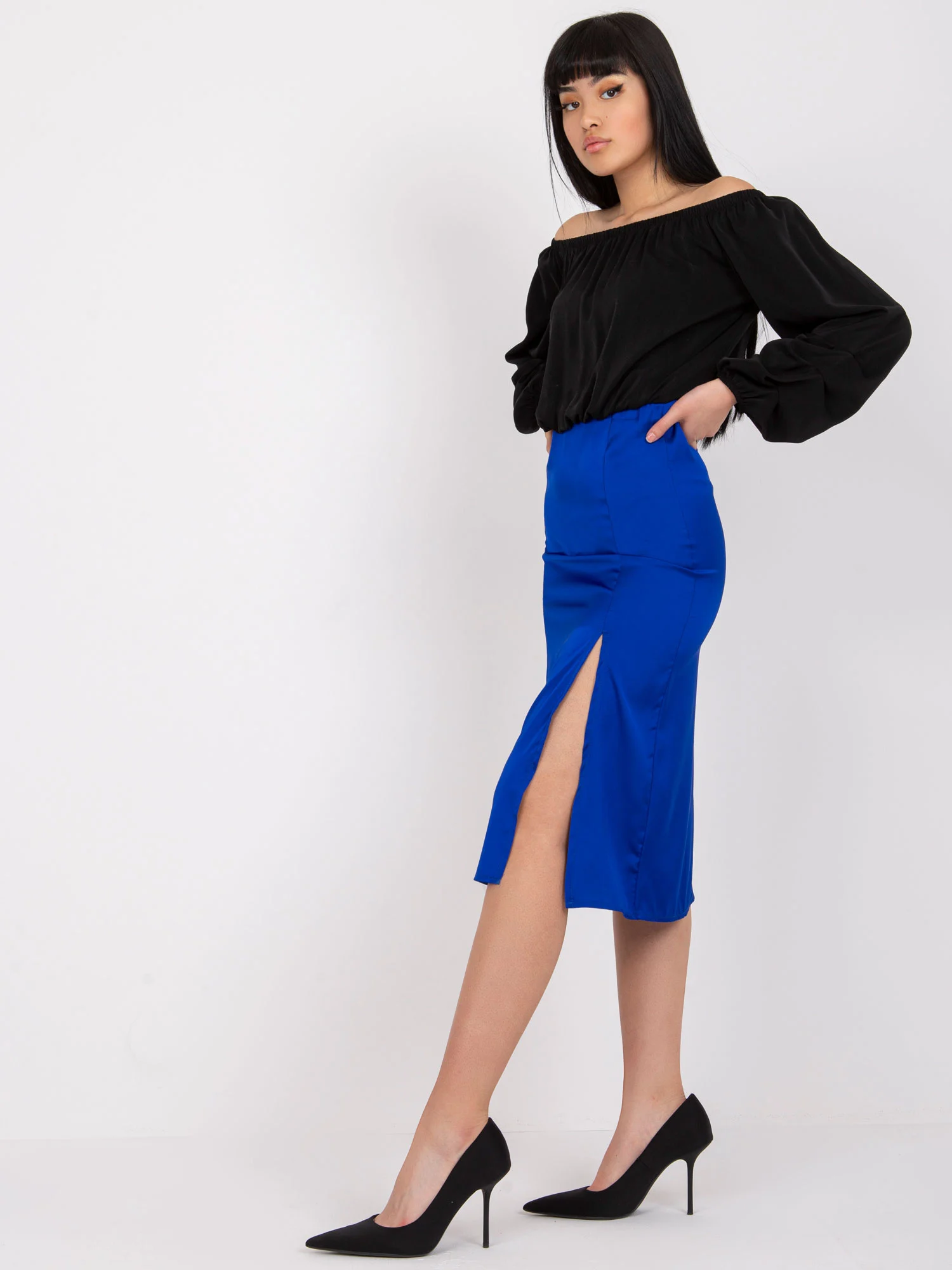 Fusta Dama Midi, Elegant, RUE PARIS, Cobalt de Petrecere - imagine 3