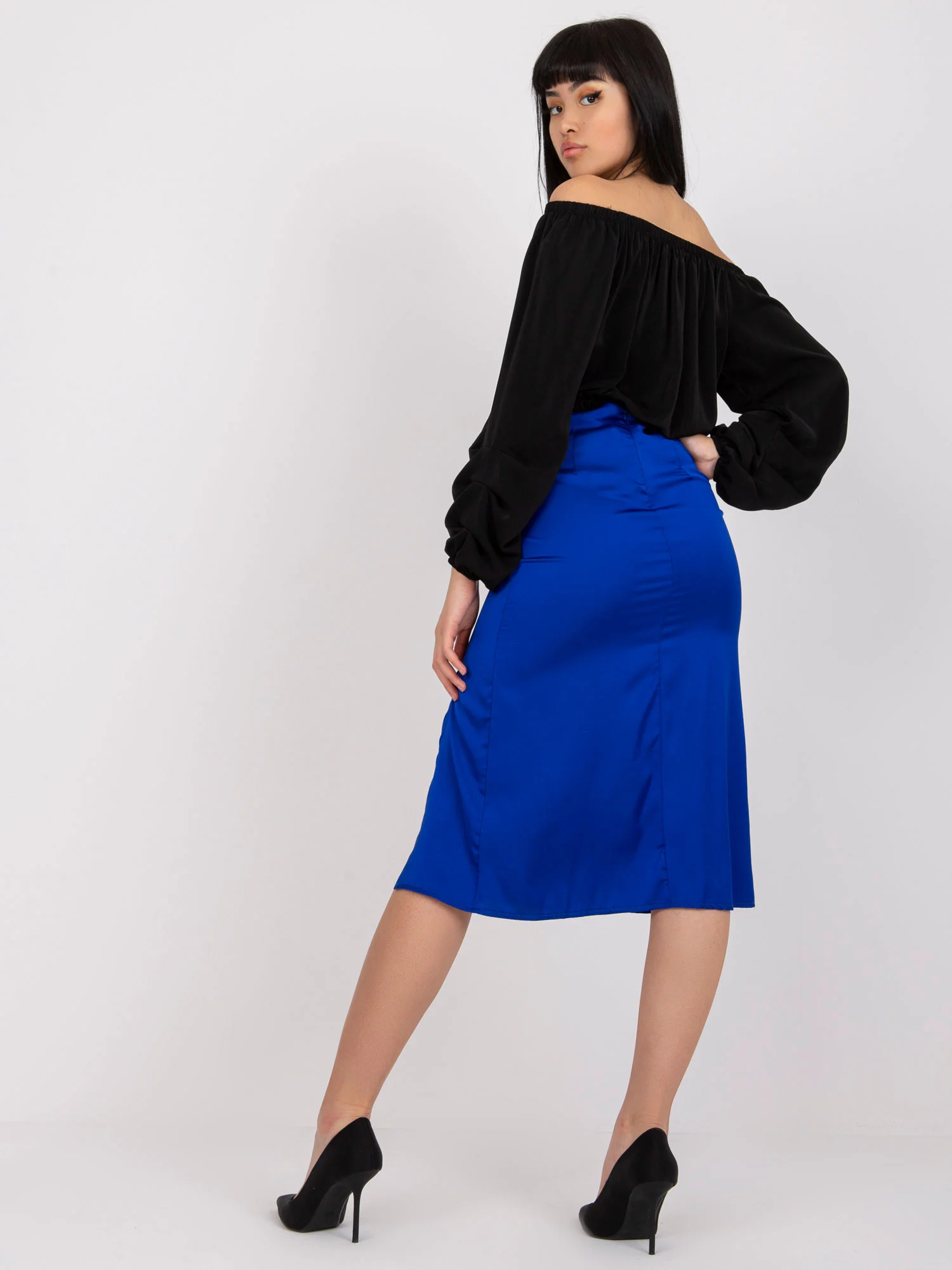 Fusta Dama Midi, Elegant, RUE PARIS, Cobalt de Petrecere - imagine 2