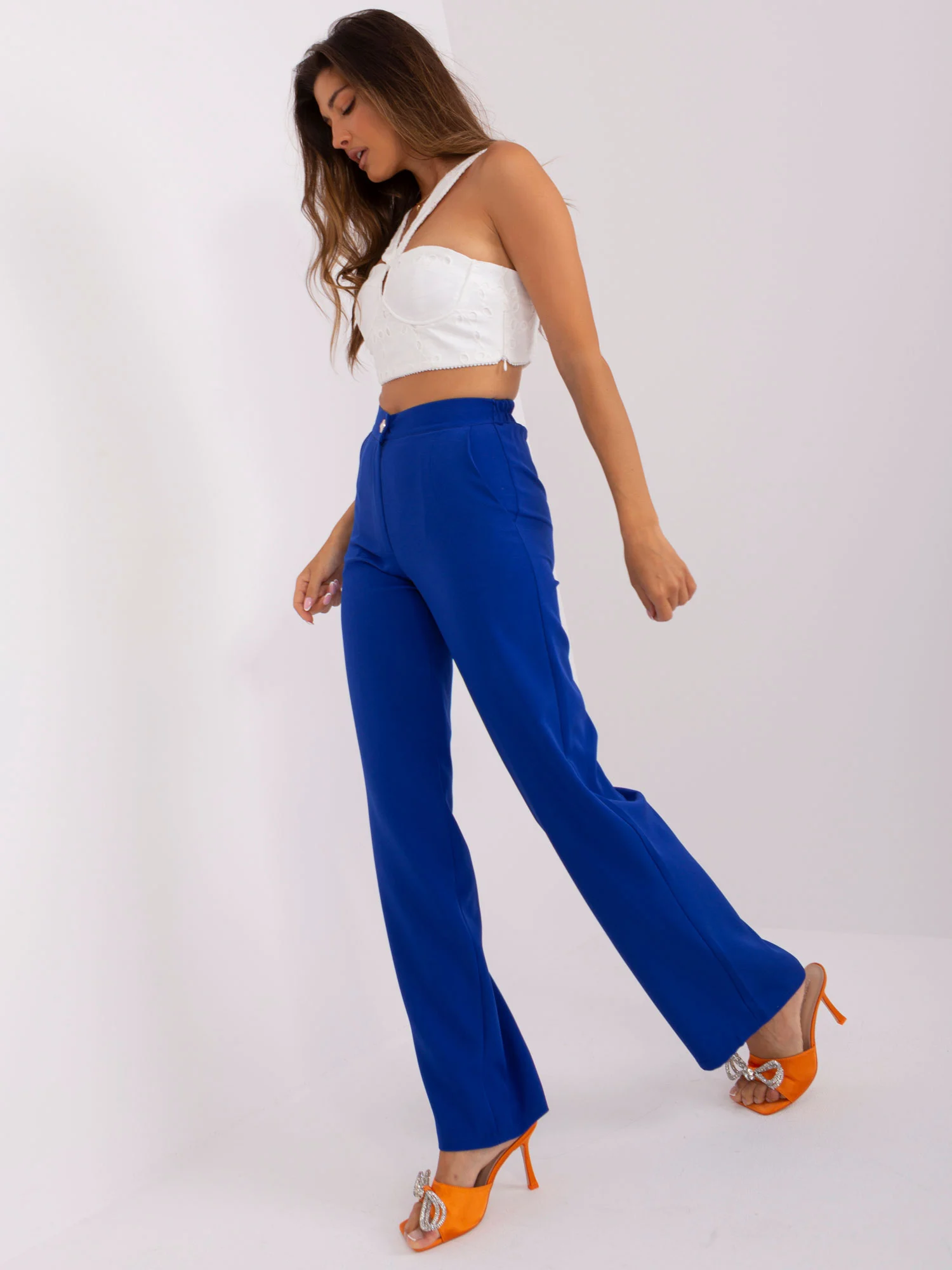 Pantaloni Dama Elegant, Guler inalt, LAKERTA, Cobalt de Petrecere - imagine 2