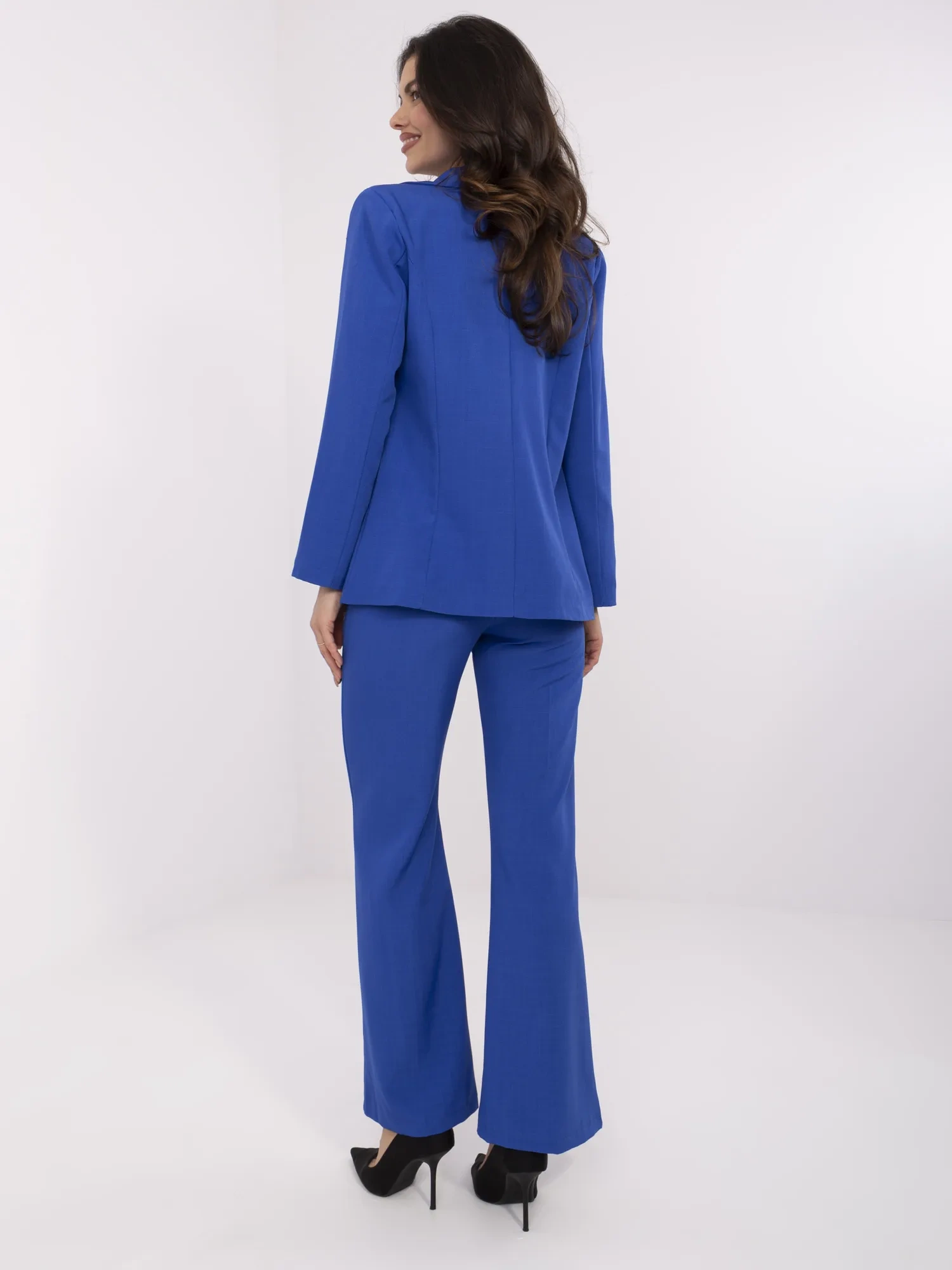 Pantaloni Dama Lejera, Guler inalt, ITALY MODA, Cobalt Eleganta Office Marimi Mari - imagine 2