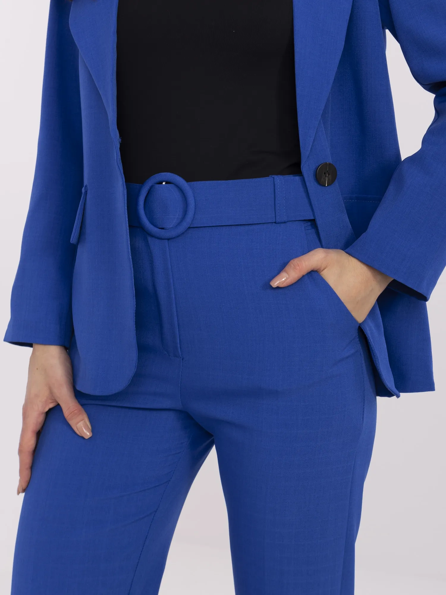 Pantaloni Dama Lejera, Guler inalt, ITALY MODA, Cobalt Eleganta Office Marimi Mari - imagine 4