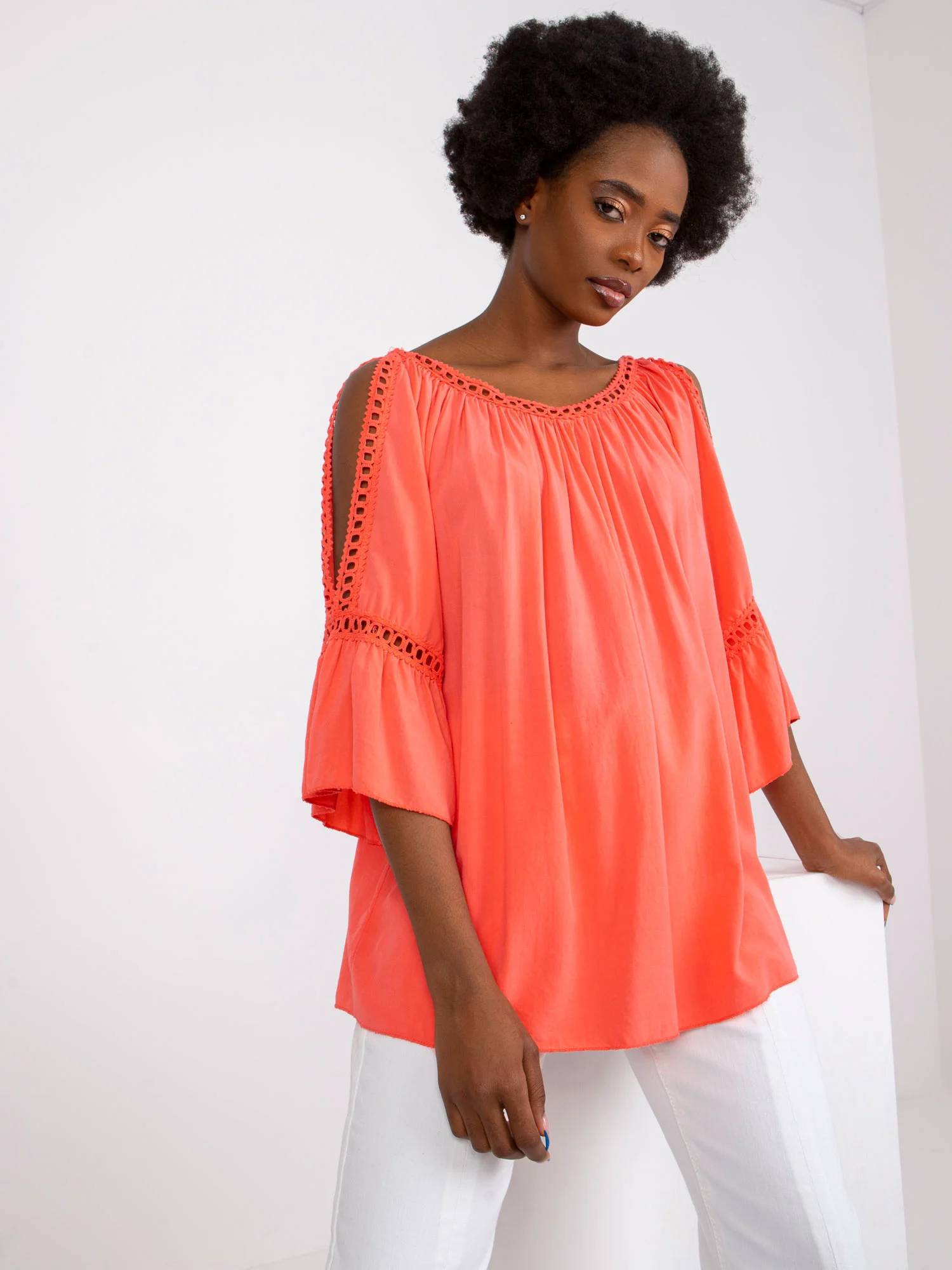 Bluza Dama Maneca 3/4, Boho, Och Bella, Coral Casual - imagine 4