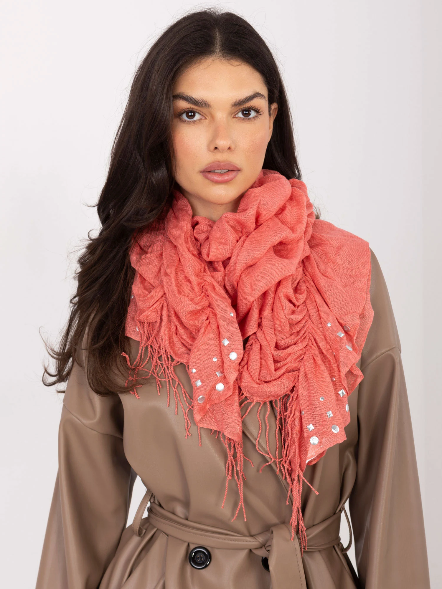 Bandana Dama Imprimat, Viscoza, Fashion Hunters, Portocaliu - imagine 5