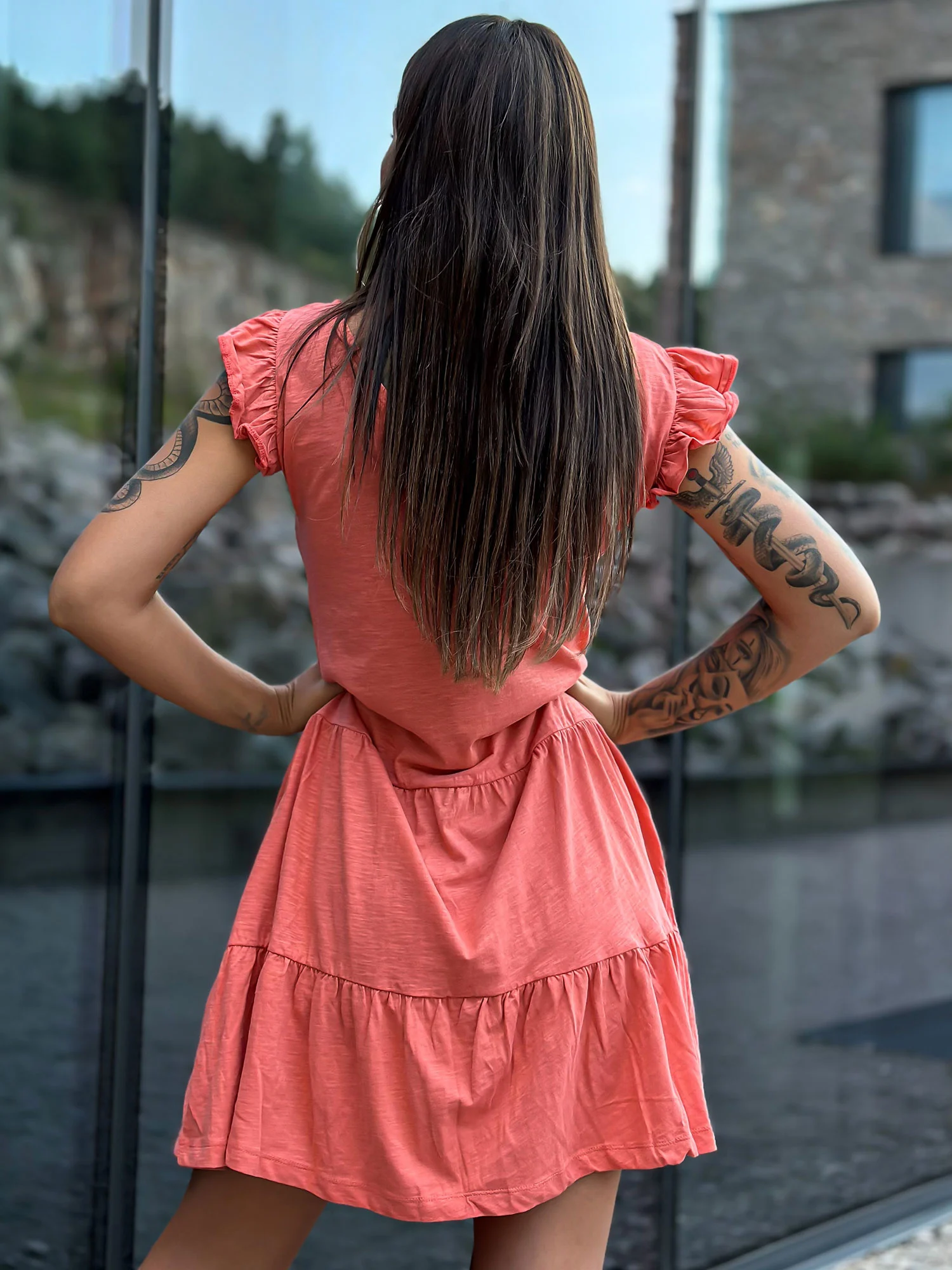 Rochie Dama Mini, Rochie dreapta, Mayflies, Coral Marimi Mari - imagine 4