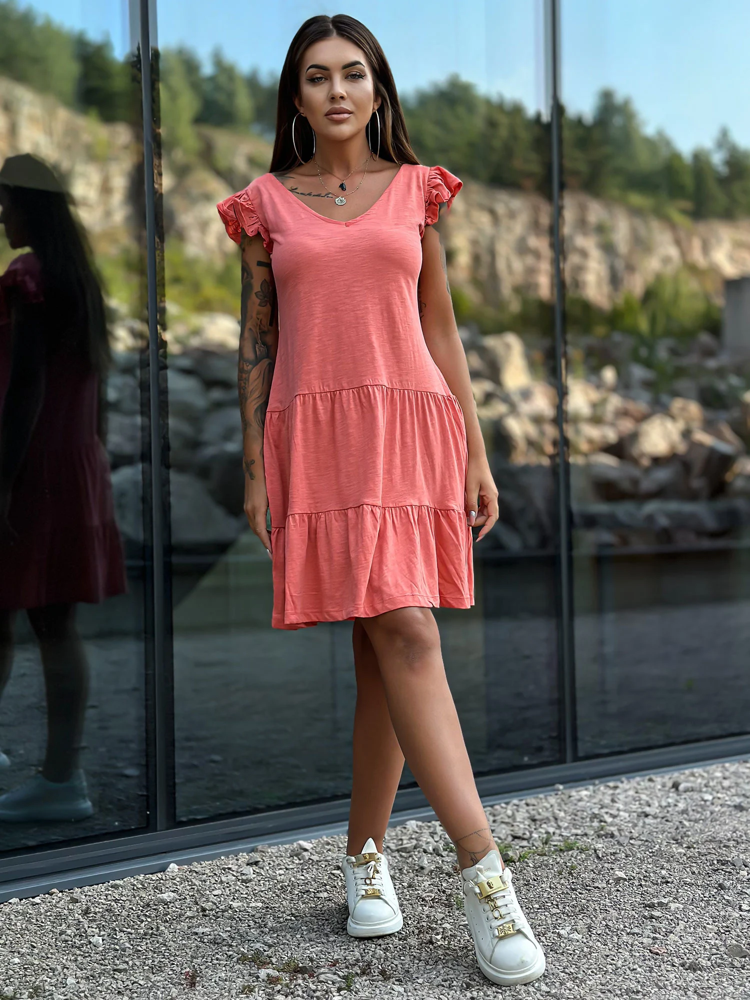 Rochie Dama Mini, Rochie dreapta, Mayflies, Coral Marimi Mari - imagine 6