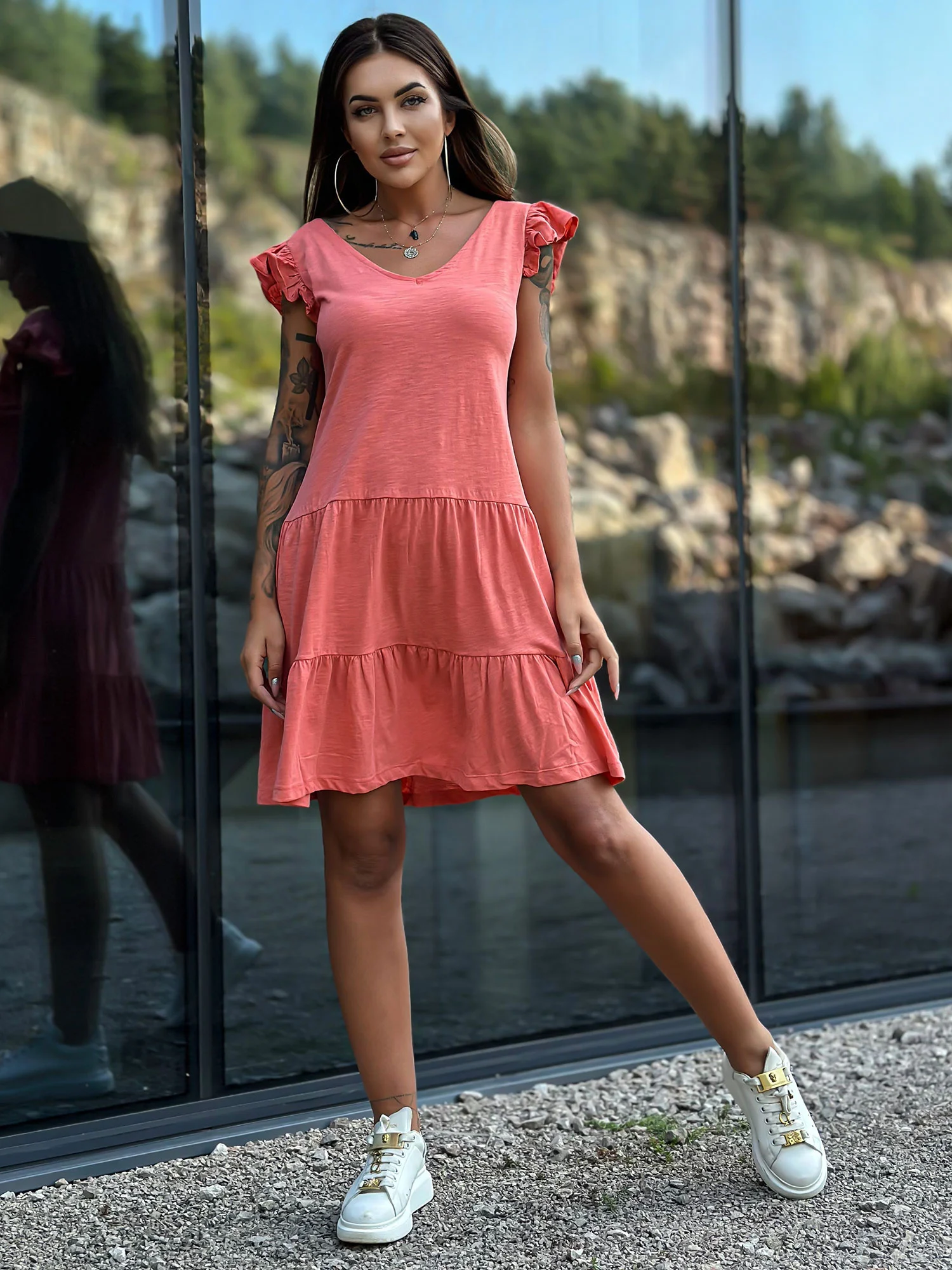 Rochie Dama Mini, Rochie dreapta, Mayflies, Coral Marimi Mari - imagine 7